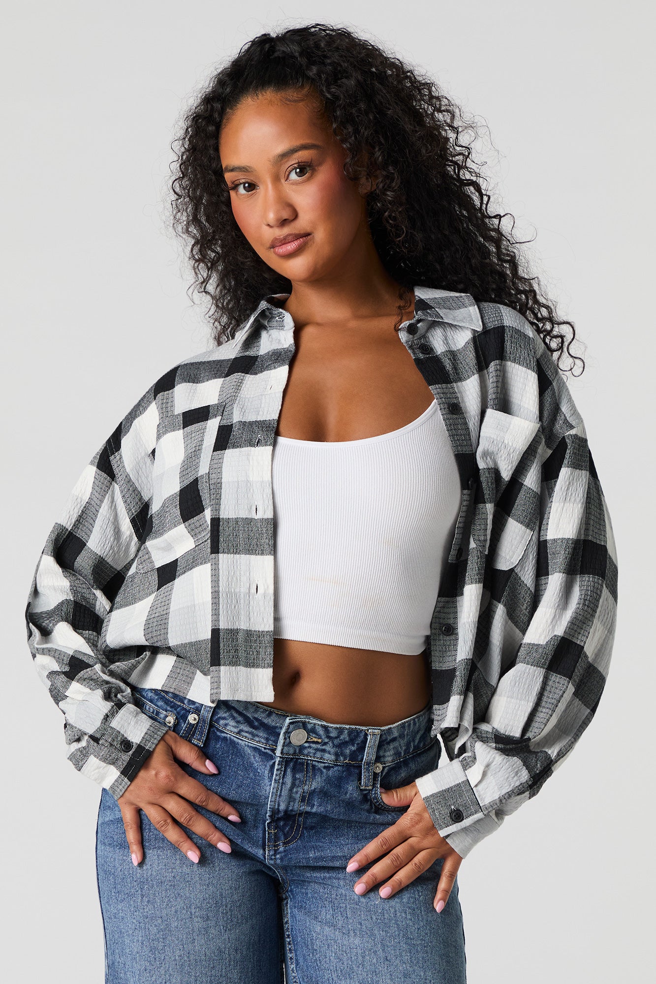 Plaid Cropped Button-Up Top - Image 4