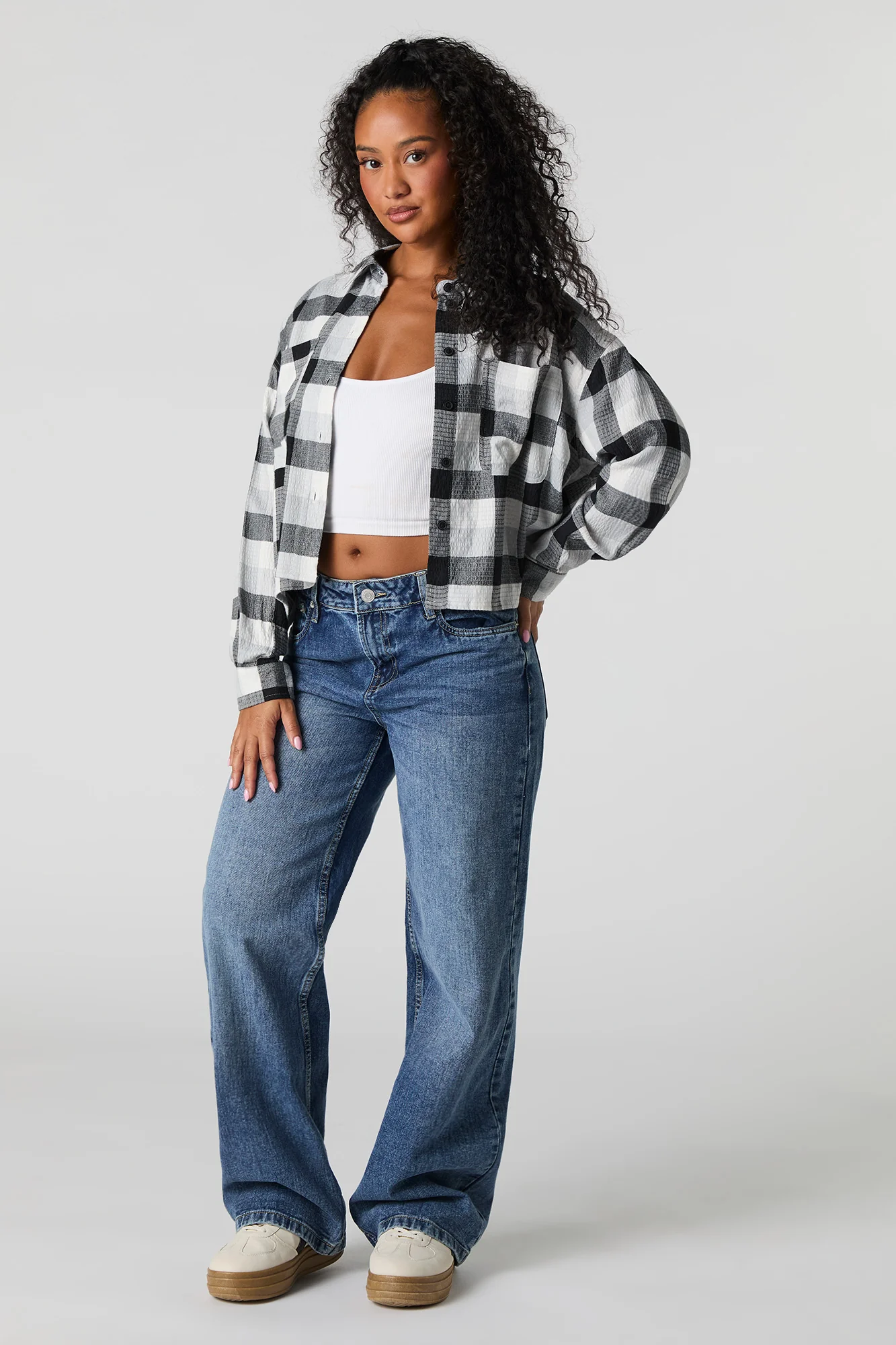 Plaid Cropped Button-Up Top - Image 6