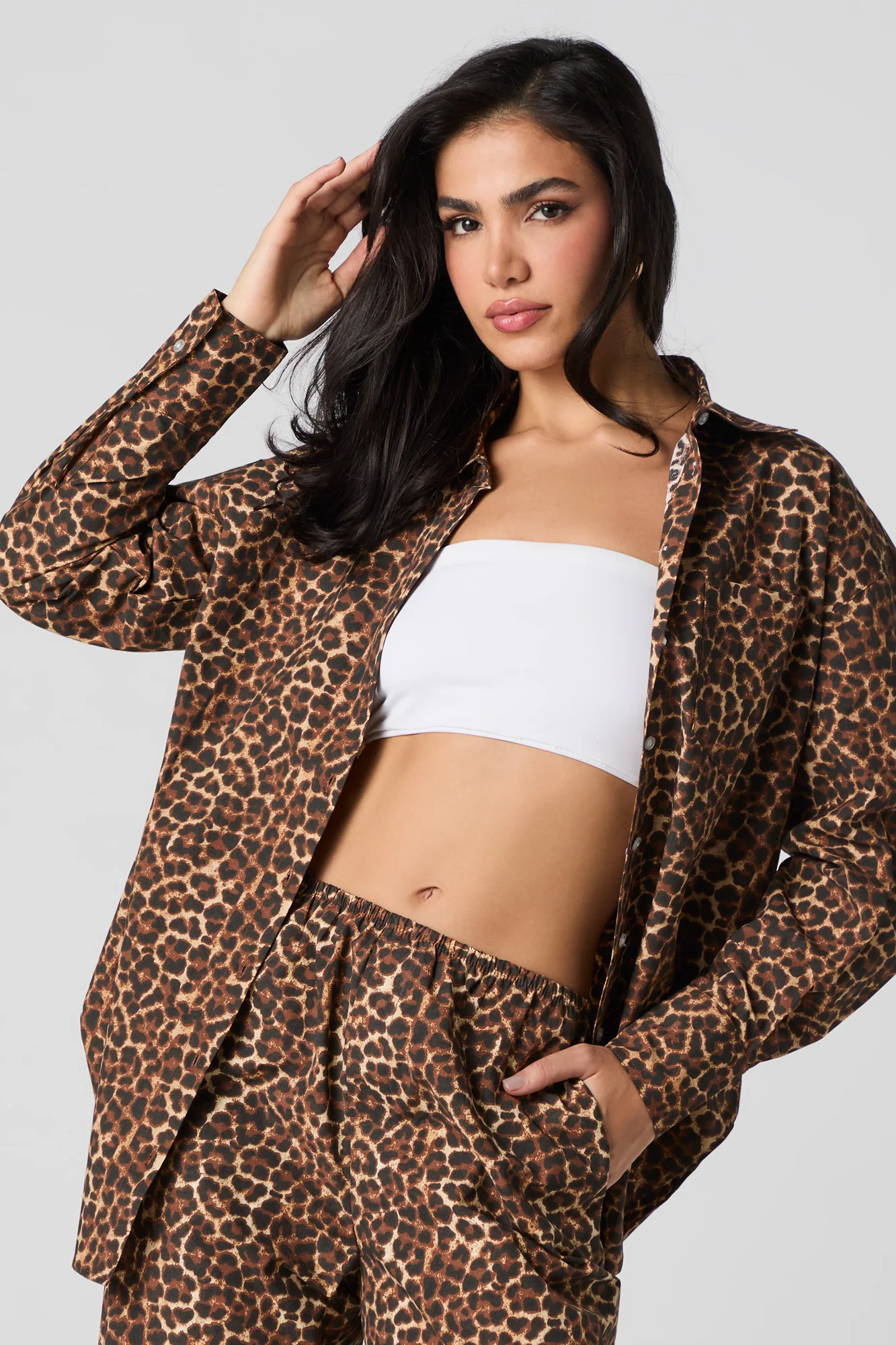 Poplin Button-Up Long Sleeve Top