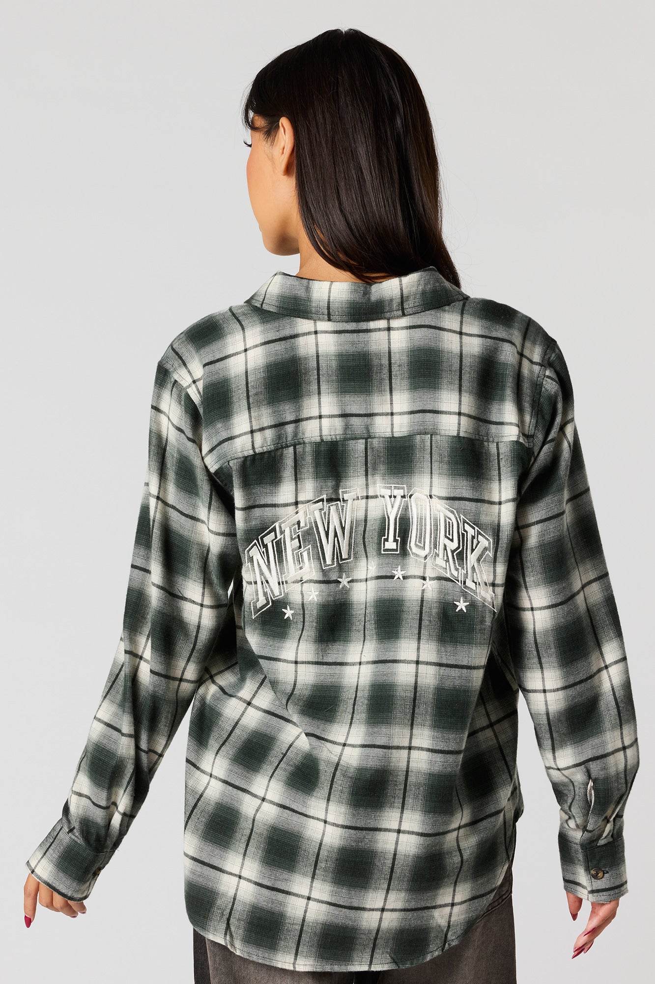 Embroidered Flannel Button-Up Top - Image 4