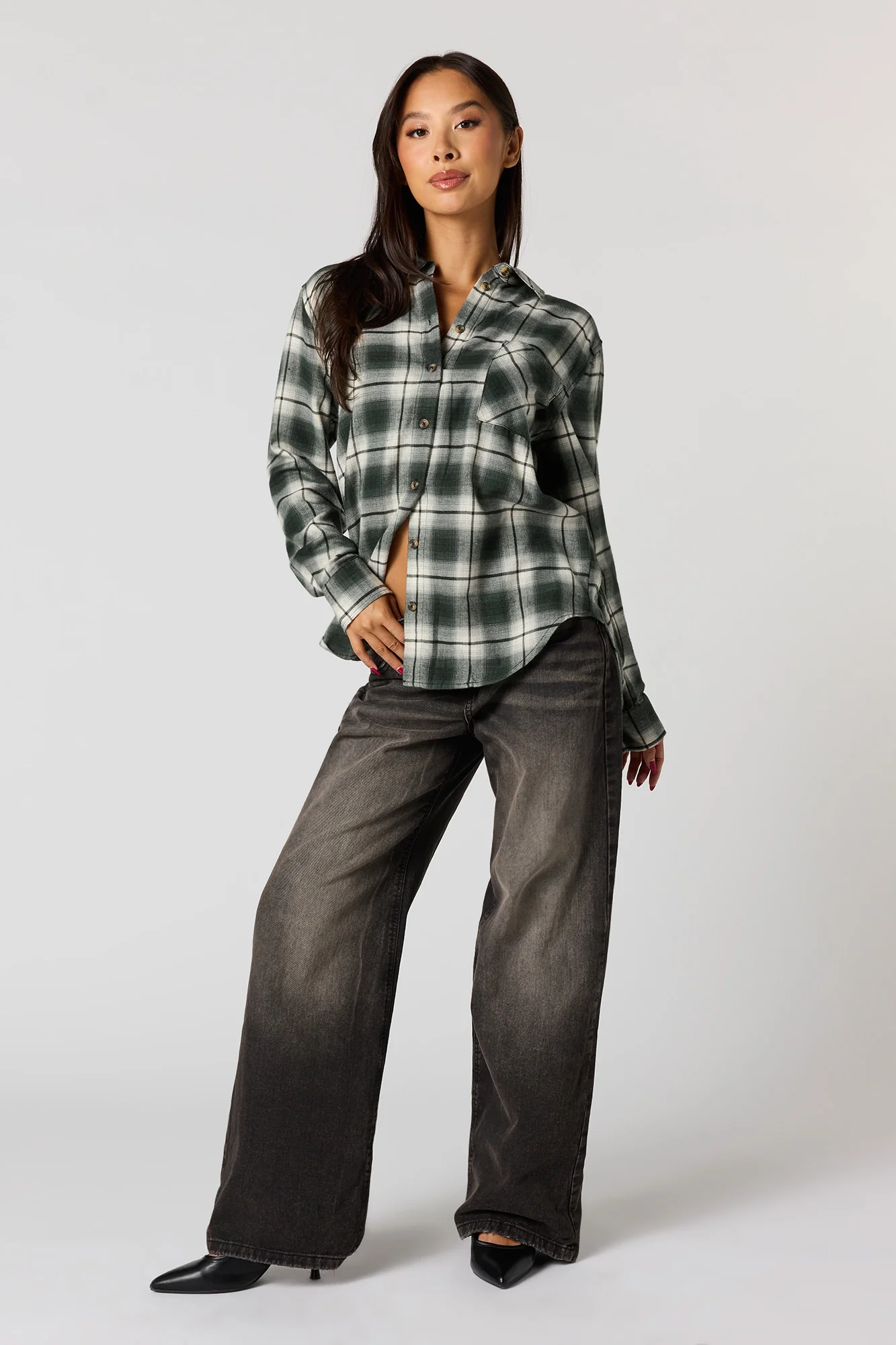 Haut boutonné en flanelle avec motif brodé - Image 4