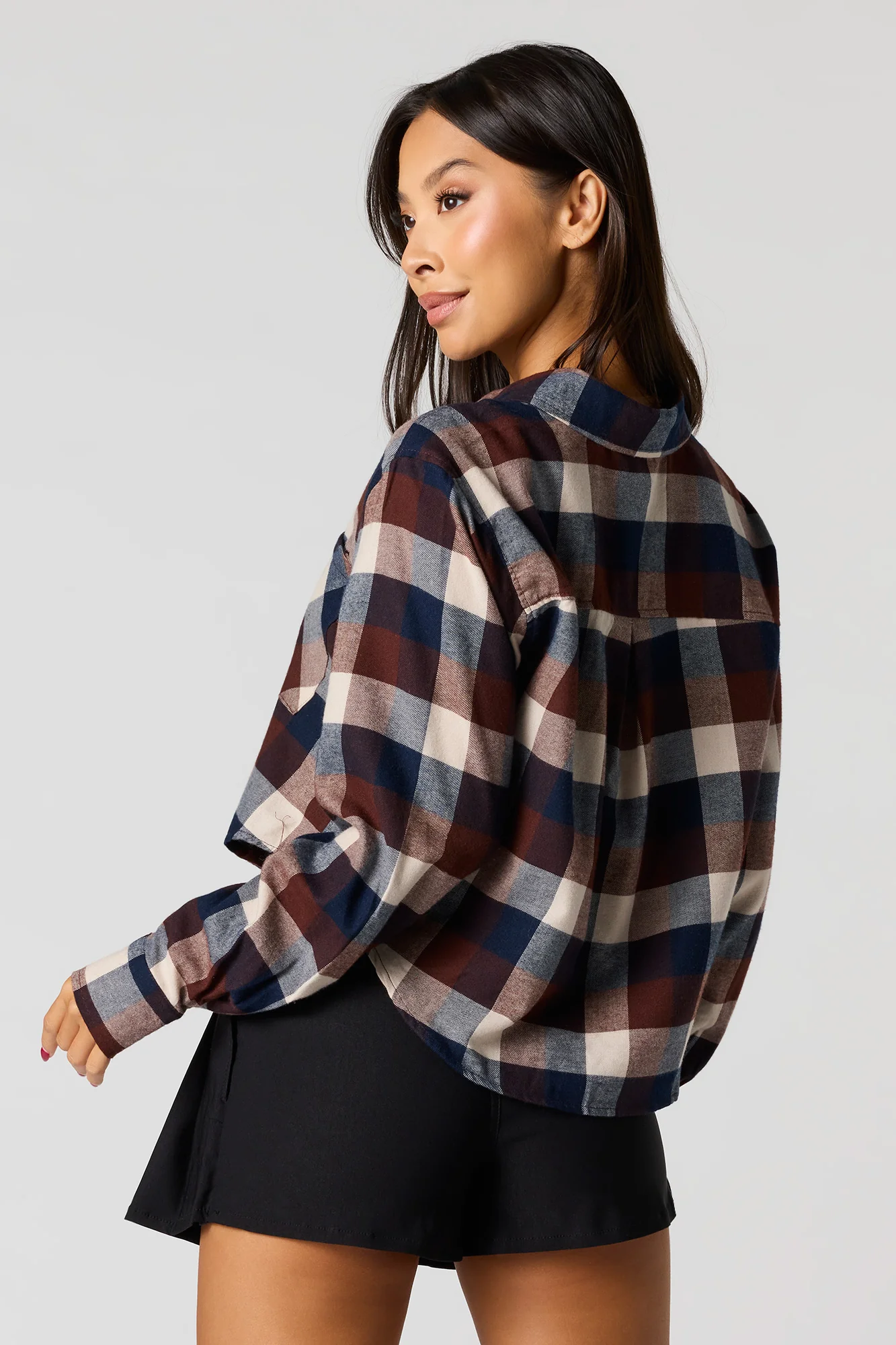 Flannel Cropped Button-Up Top - Image 8