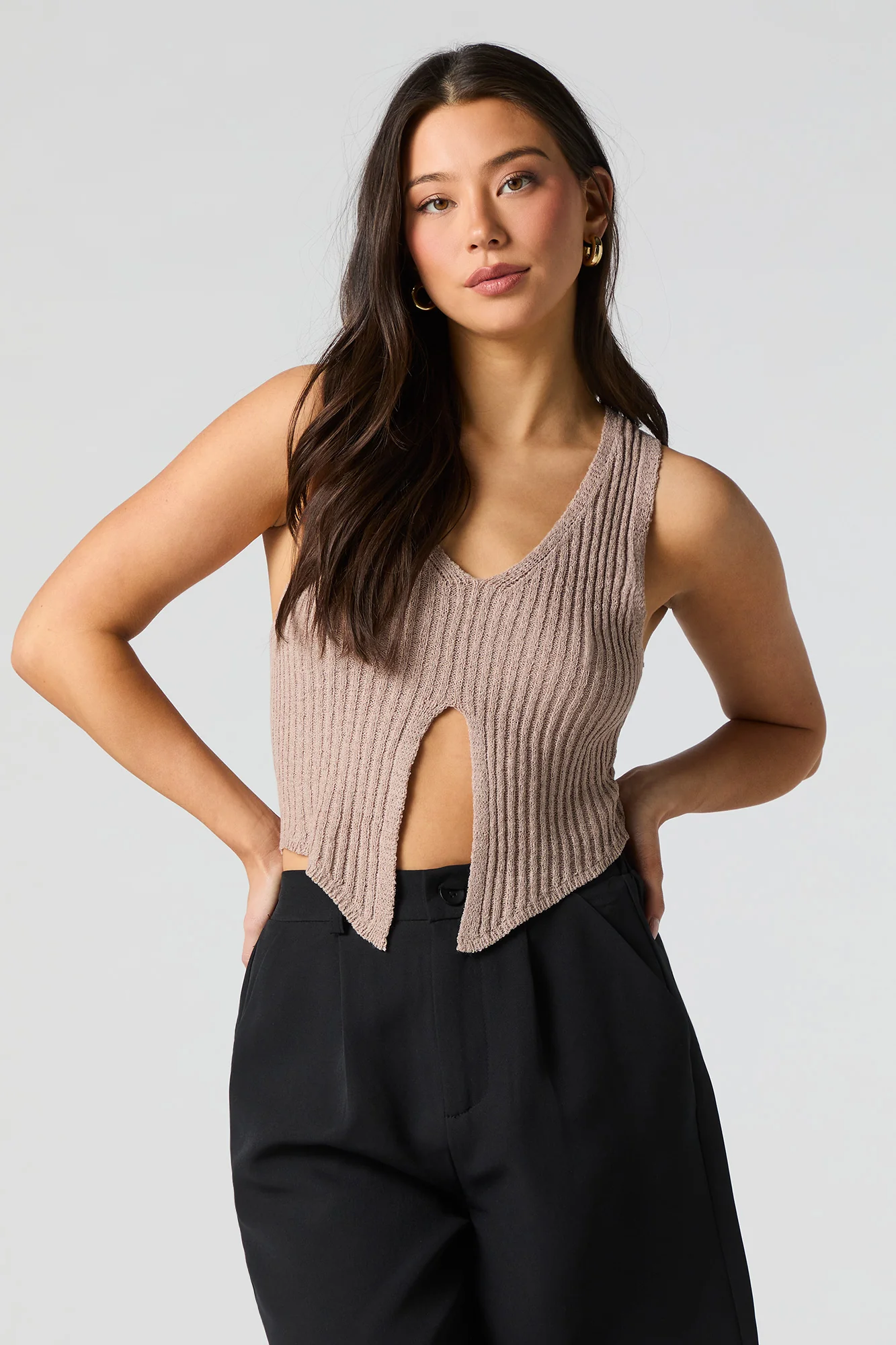 Ribbed Knit Split Hem Tank - Image 7