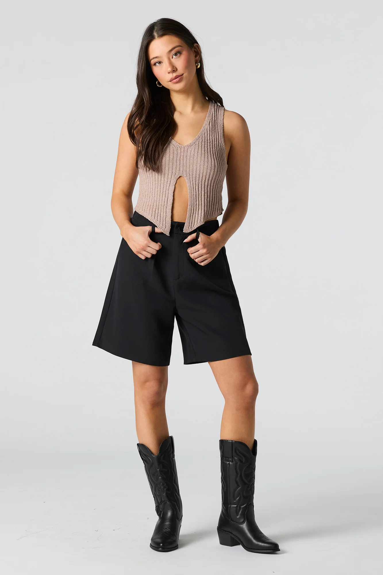Ribbed Knit Split Hem Tank - Image 9