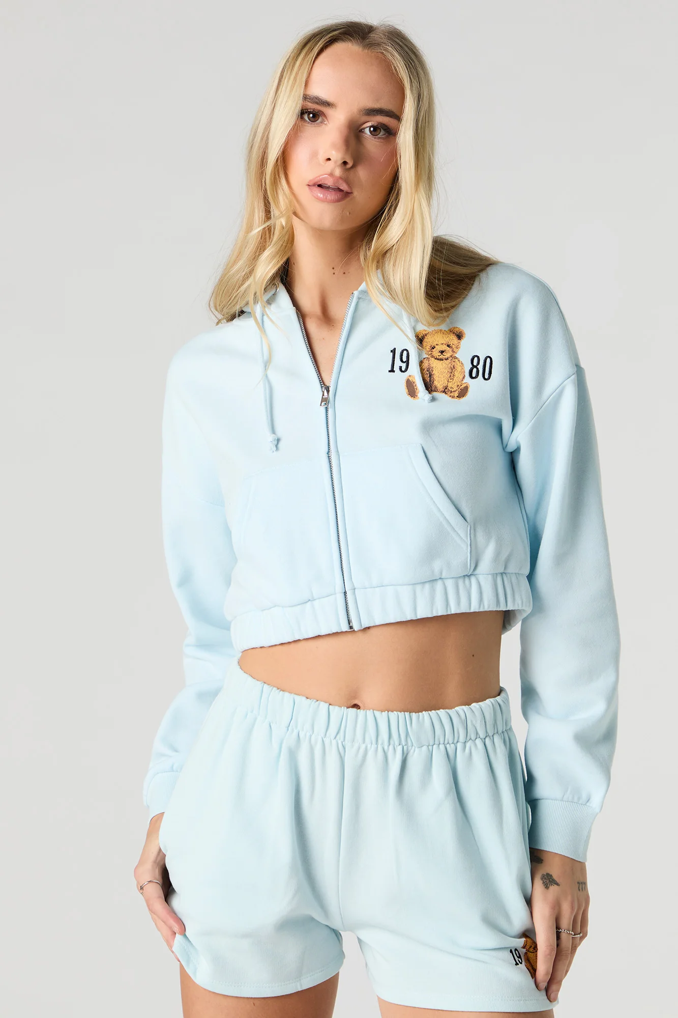 Embroidered Cropped Fleece Zip-Up Hoodie - Image 7