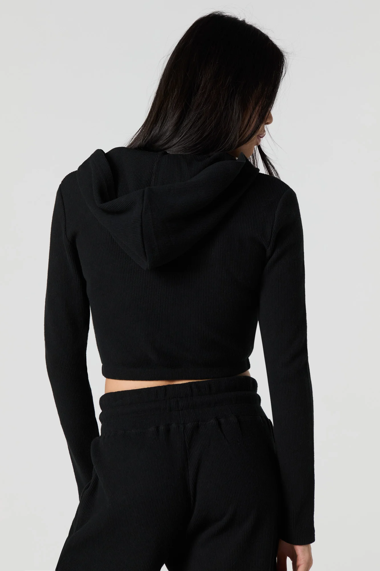 Ribbed Fleece Zip-Up Cropped Hoodie - Image 5