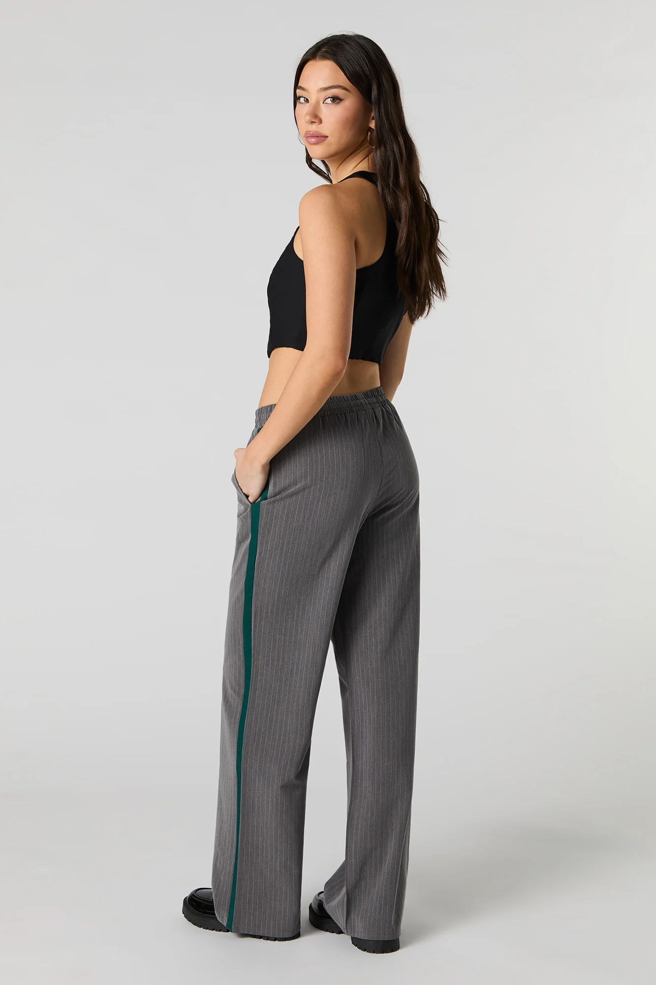 Pinstripe Drawstring Wide Leg Pant - Image 3
