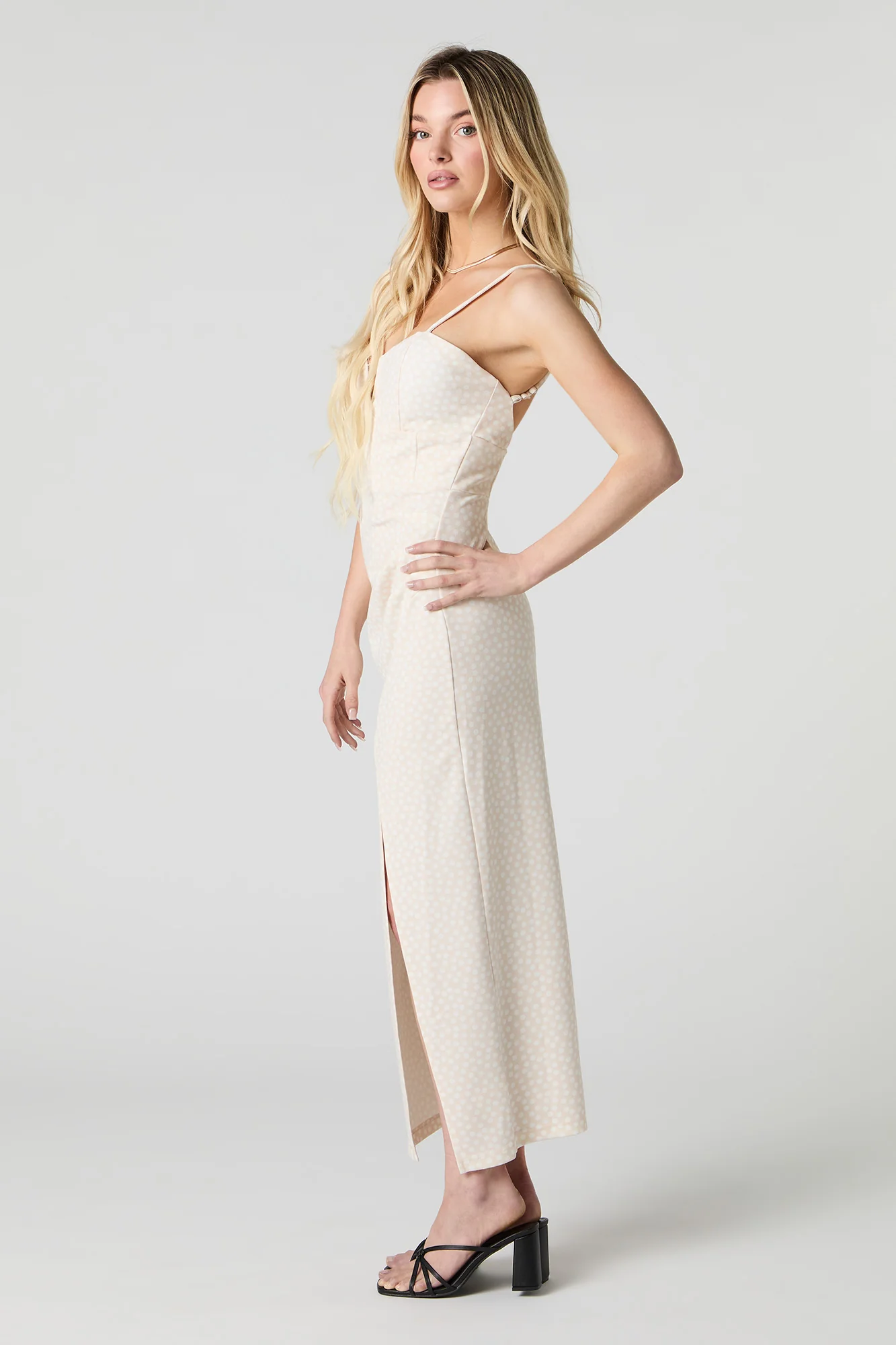 Printed Corset Open Back Slit Maxi Dress - Image 5
