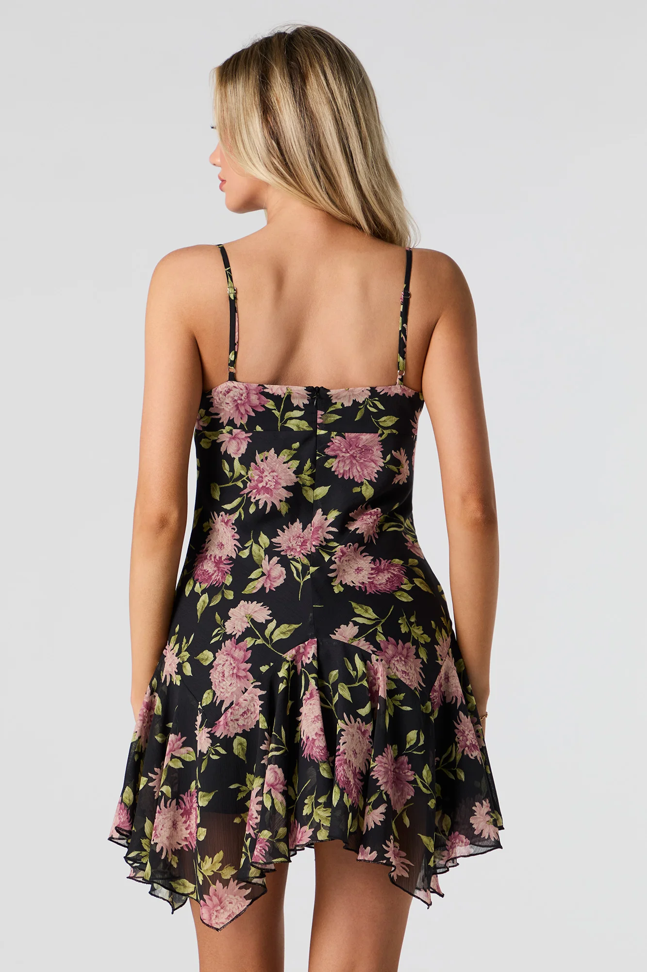 Floral Chiffon Asymmetrical Mini Dress - Image 5