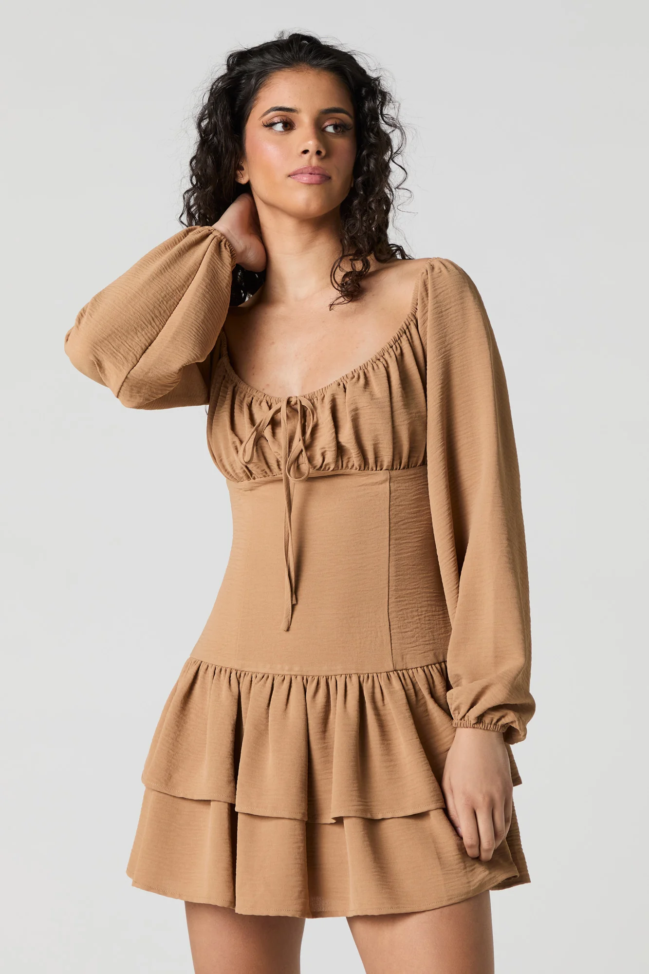 Flowy Fit & Flare Long Sleeve Mini Dress