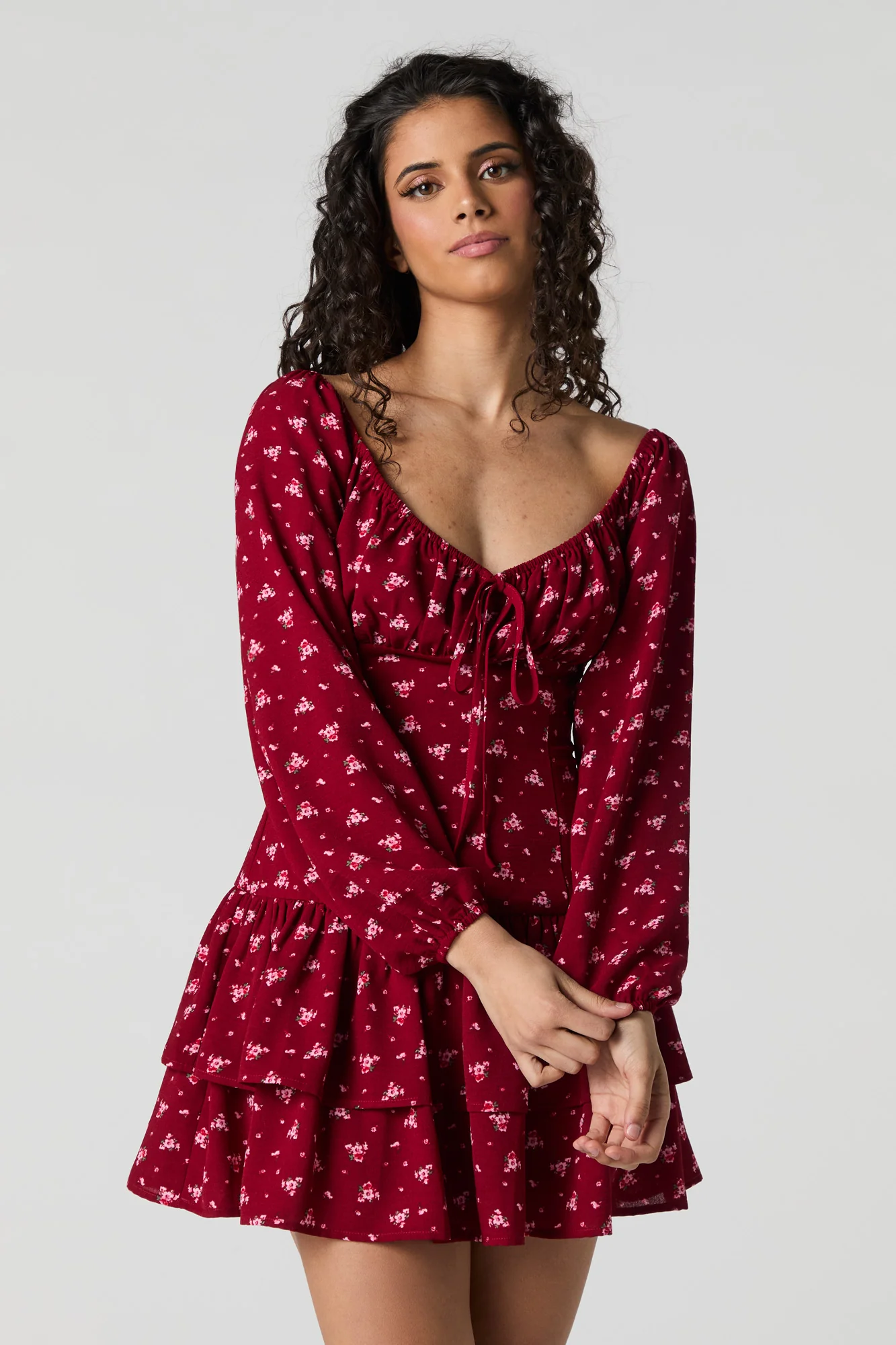 Flowy Fit & Flare Long Sleeve Mini Dress - Image 11