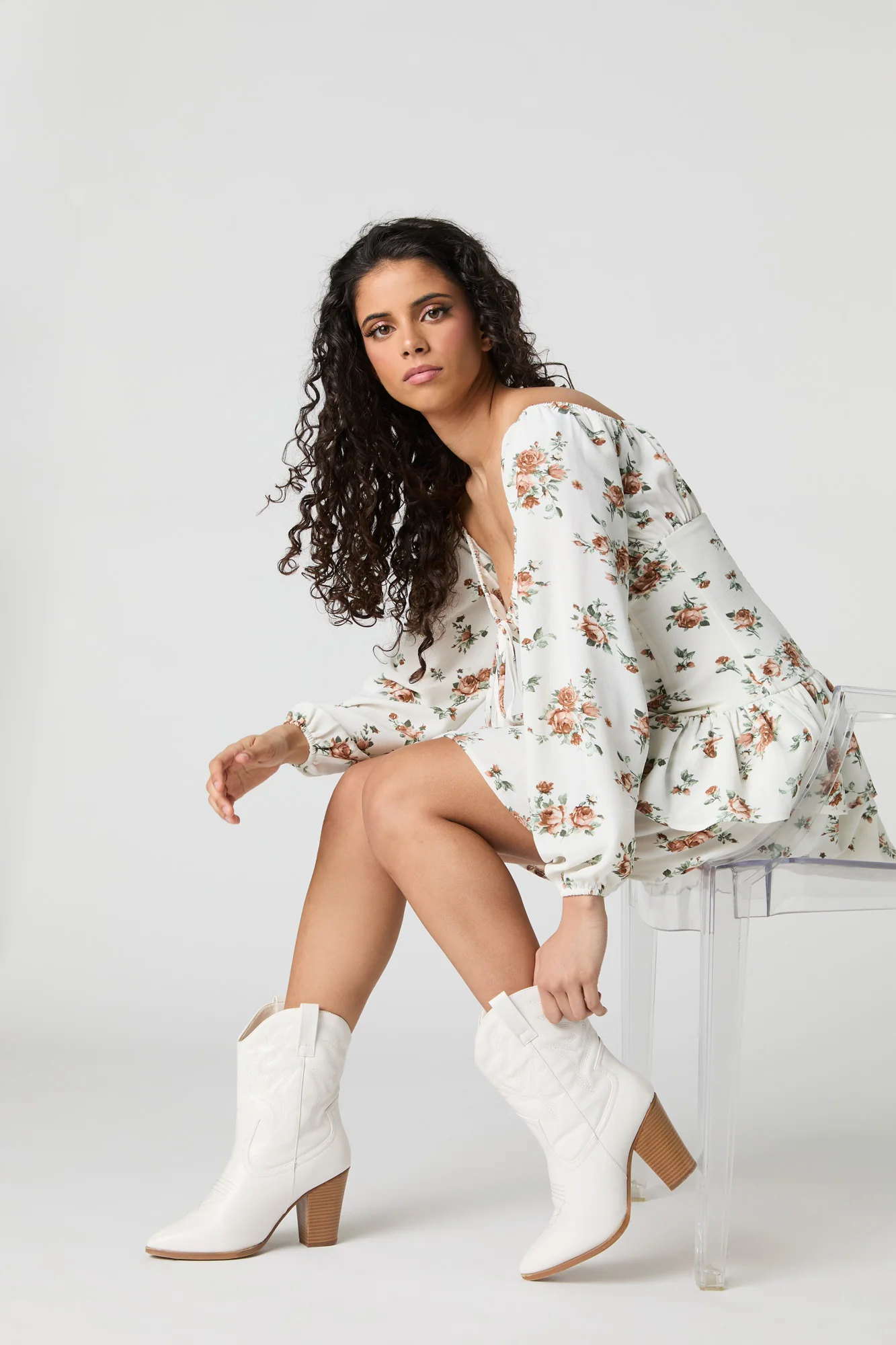Flowy Fit & Flare Long Sleeve Mini Dress - Image 4