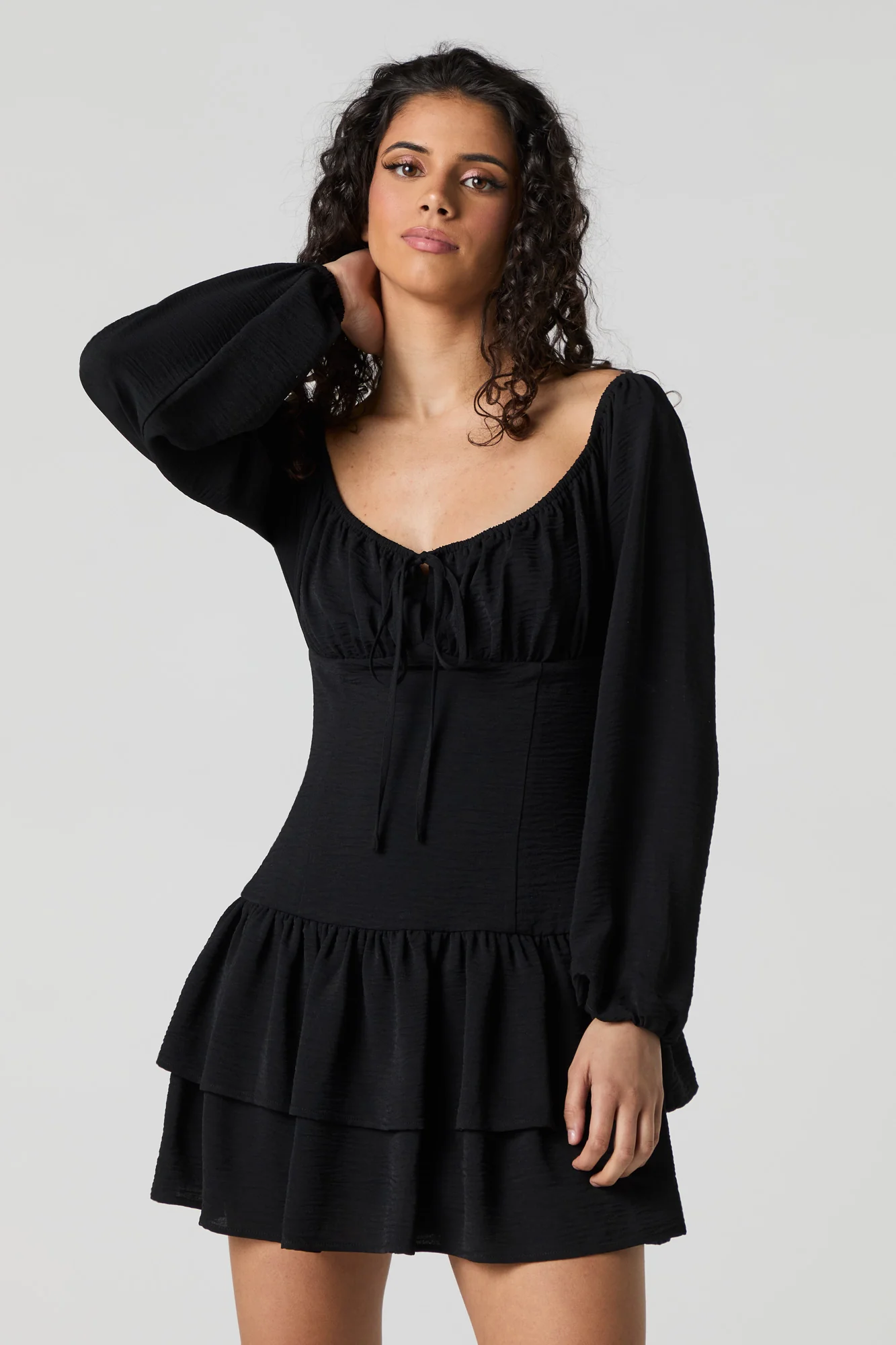 Flowy Fit & Flare Long Sleeve Mini Dress - Image 8