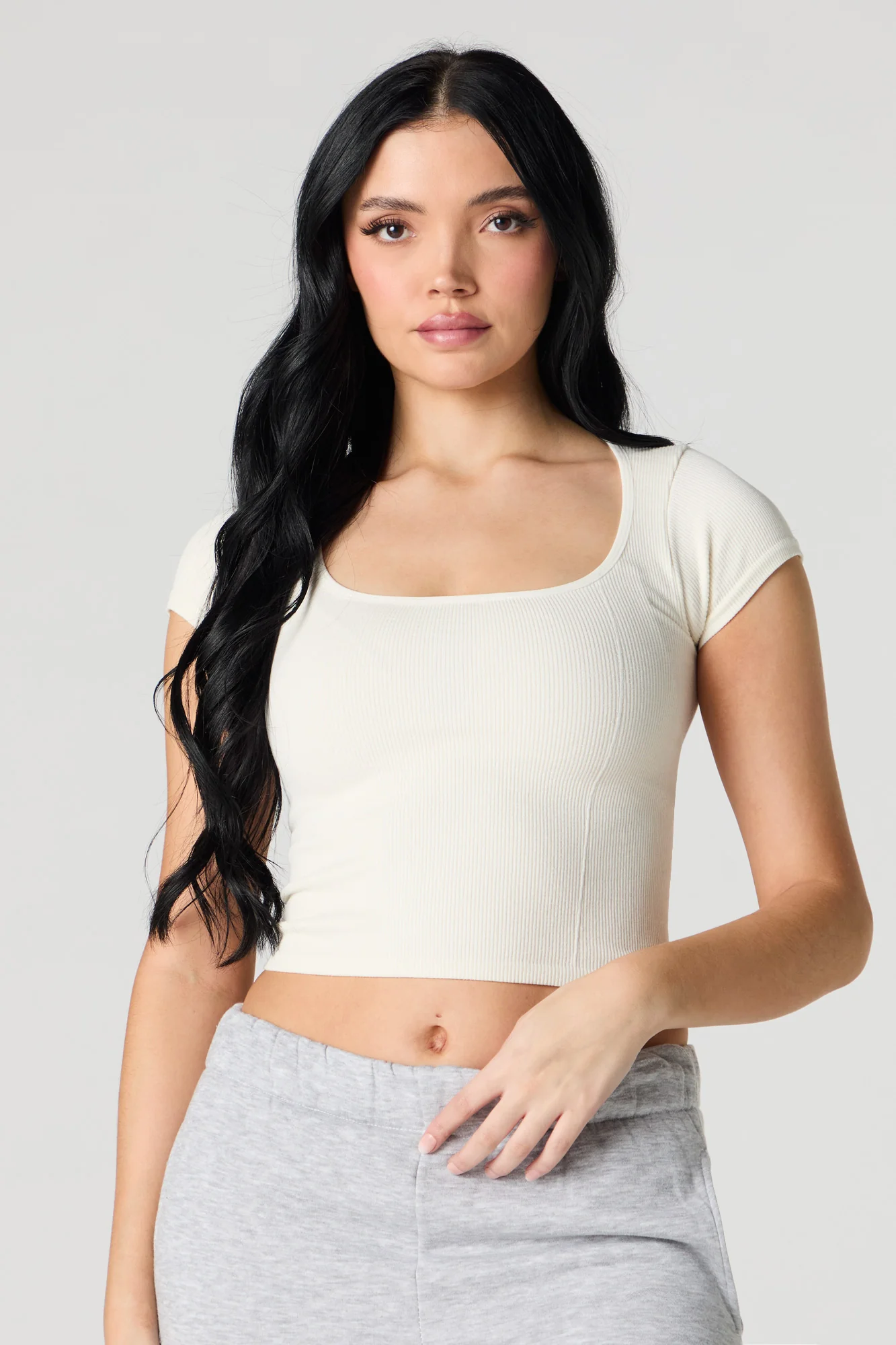 Seamless Ribbed Square Neck Baby Tee - Image 10