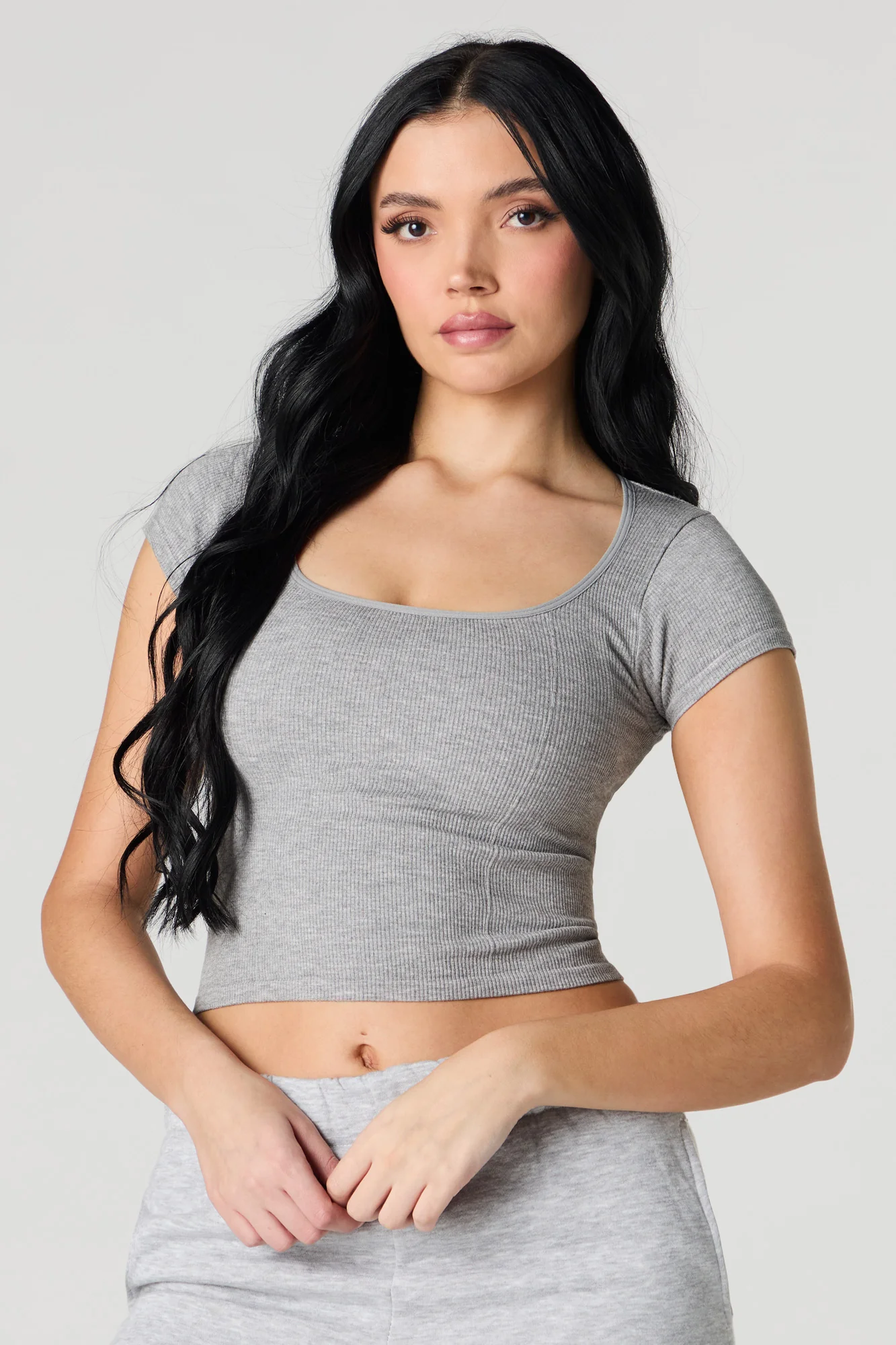 Seamless Ribbed Square Neck Baby Tee - Image 7