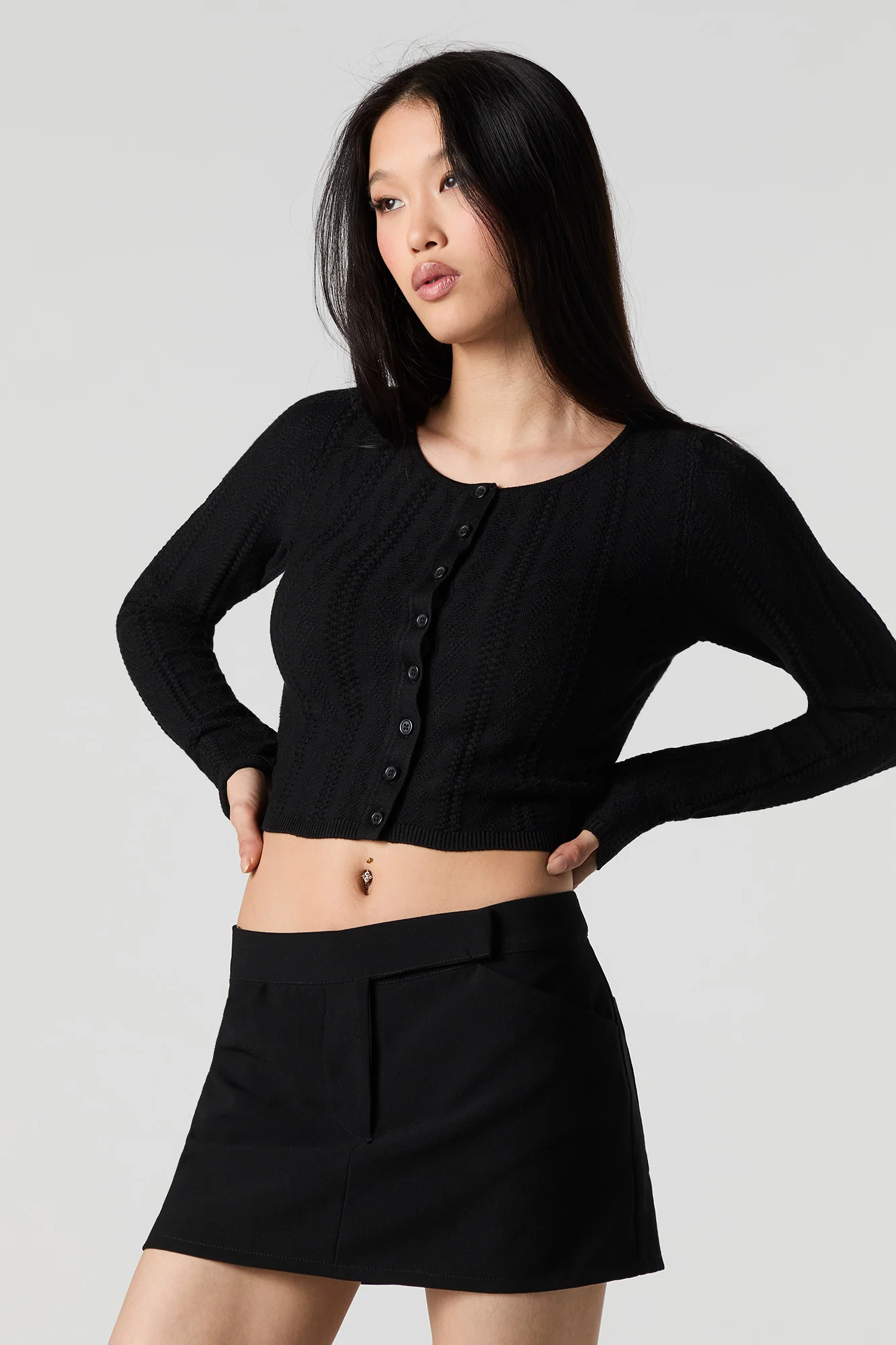 Cardigan écourté texturé en tricot pointelle