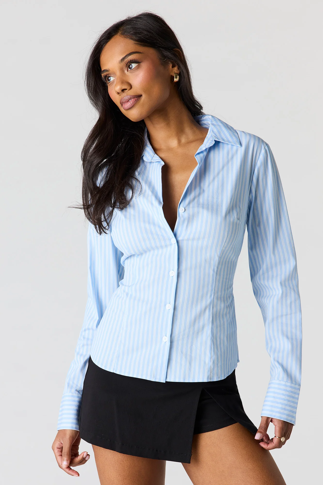 Slim Fit Long Sleeve Button-Up Top - Image 10