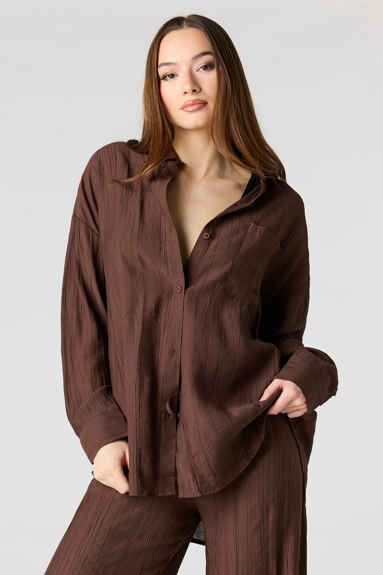 Textured Button-Up Oversized Top