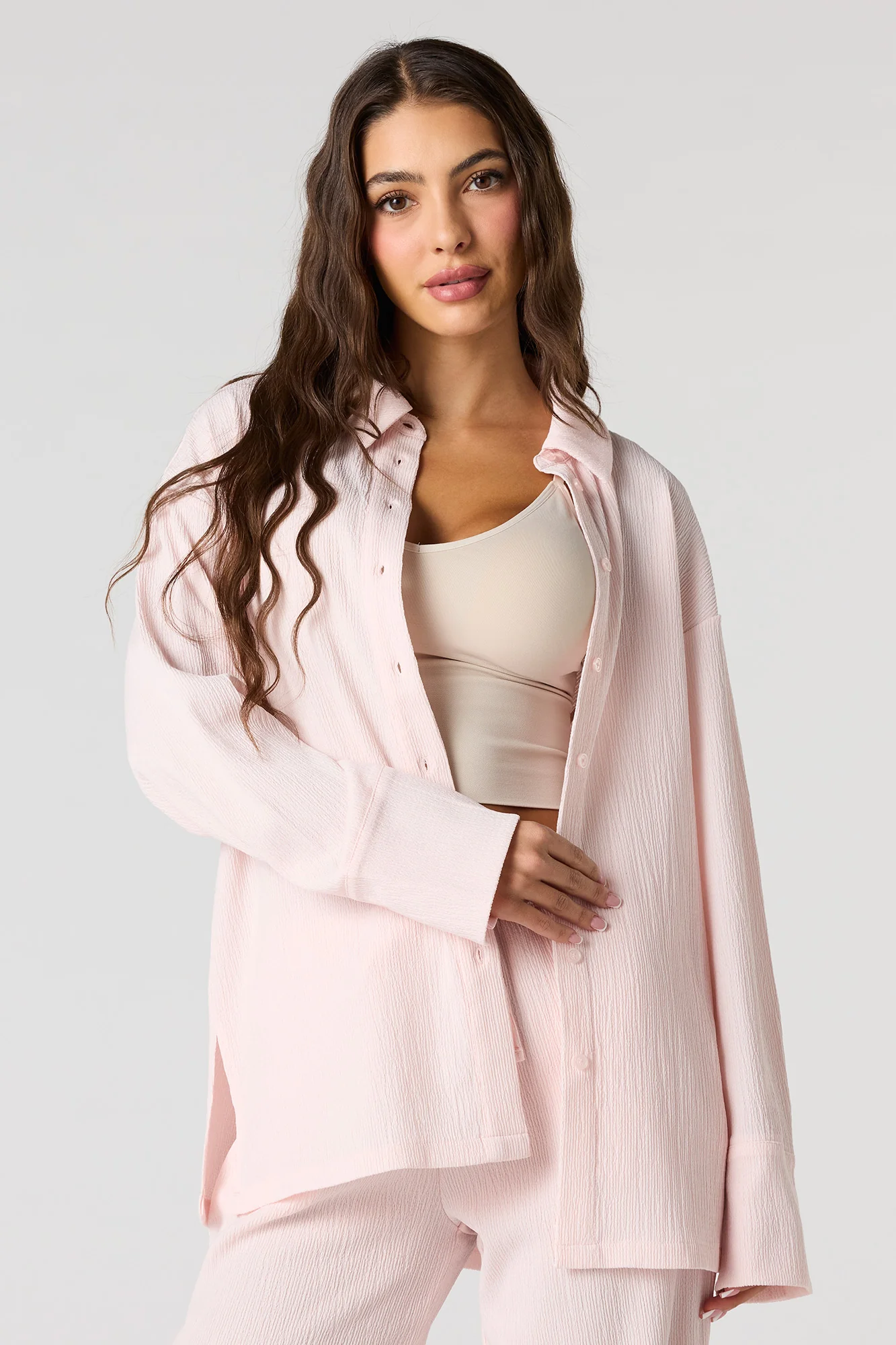 Textured Knit Button-Up Long Sleeve Top - Image 13