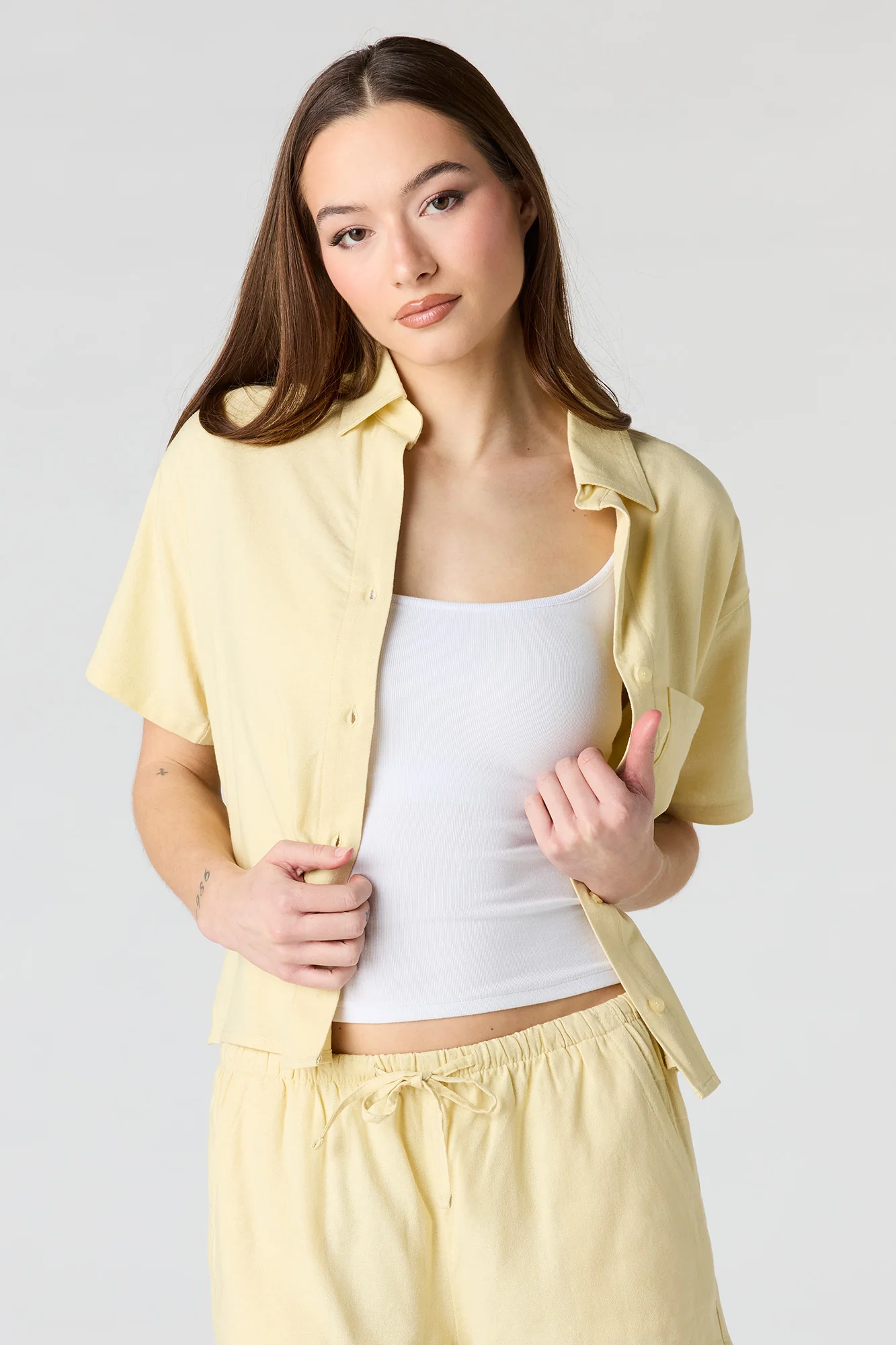 Linen-Blend Button-Up Collared Top - Image 16