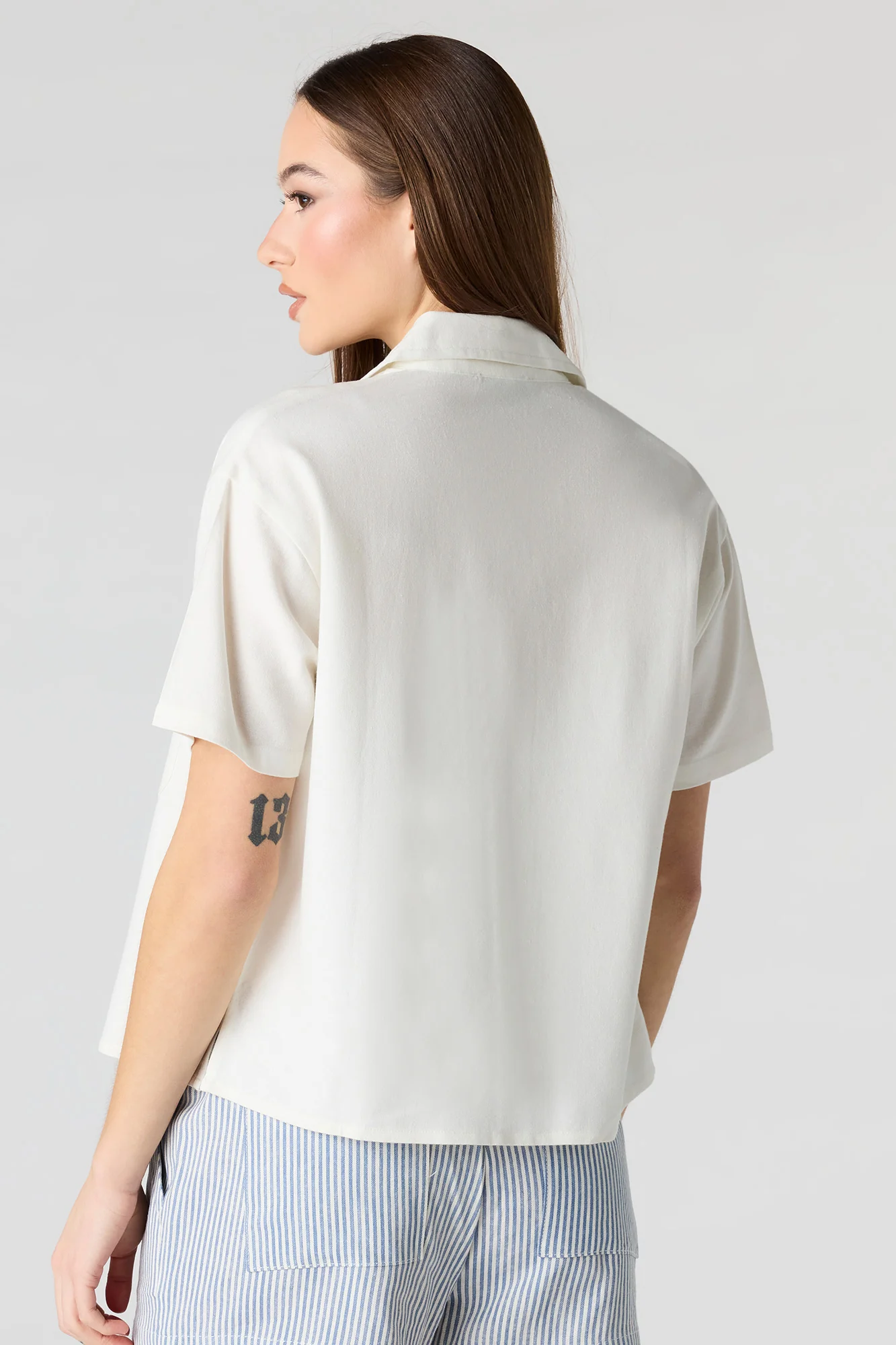 Linen-Blend Button-Up Collared Top - Image 5