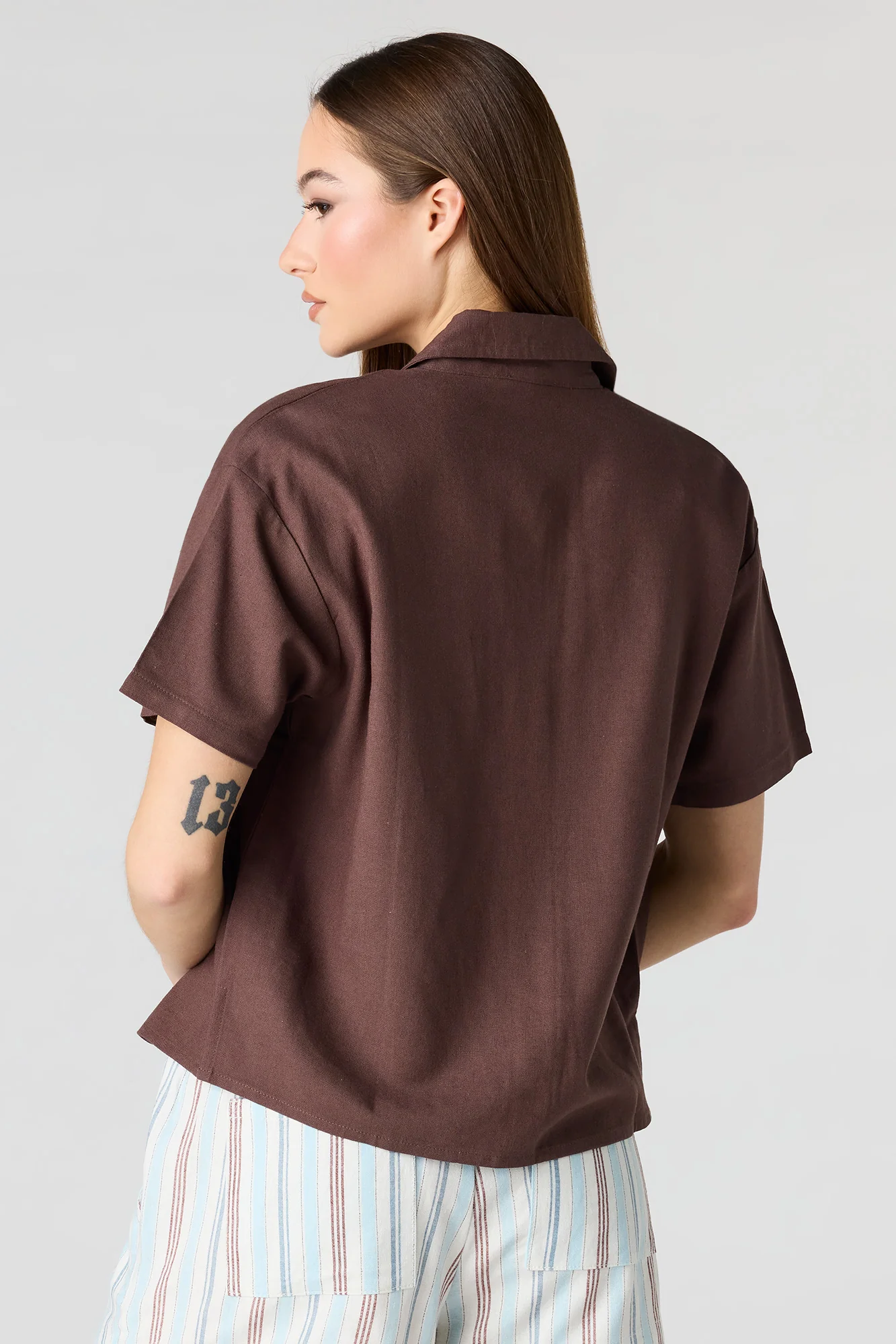 Linen-Blend Button-Up Collared Top - Image 8