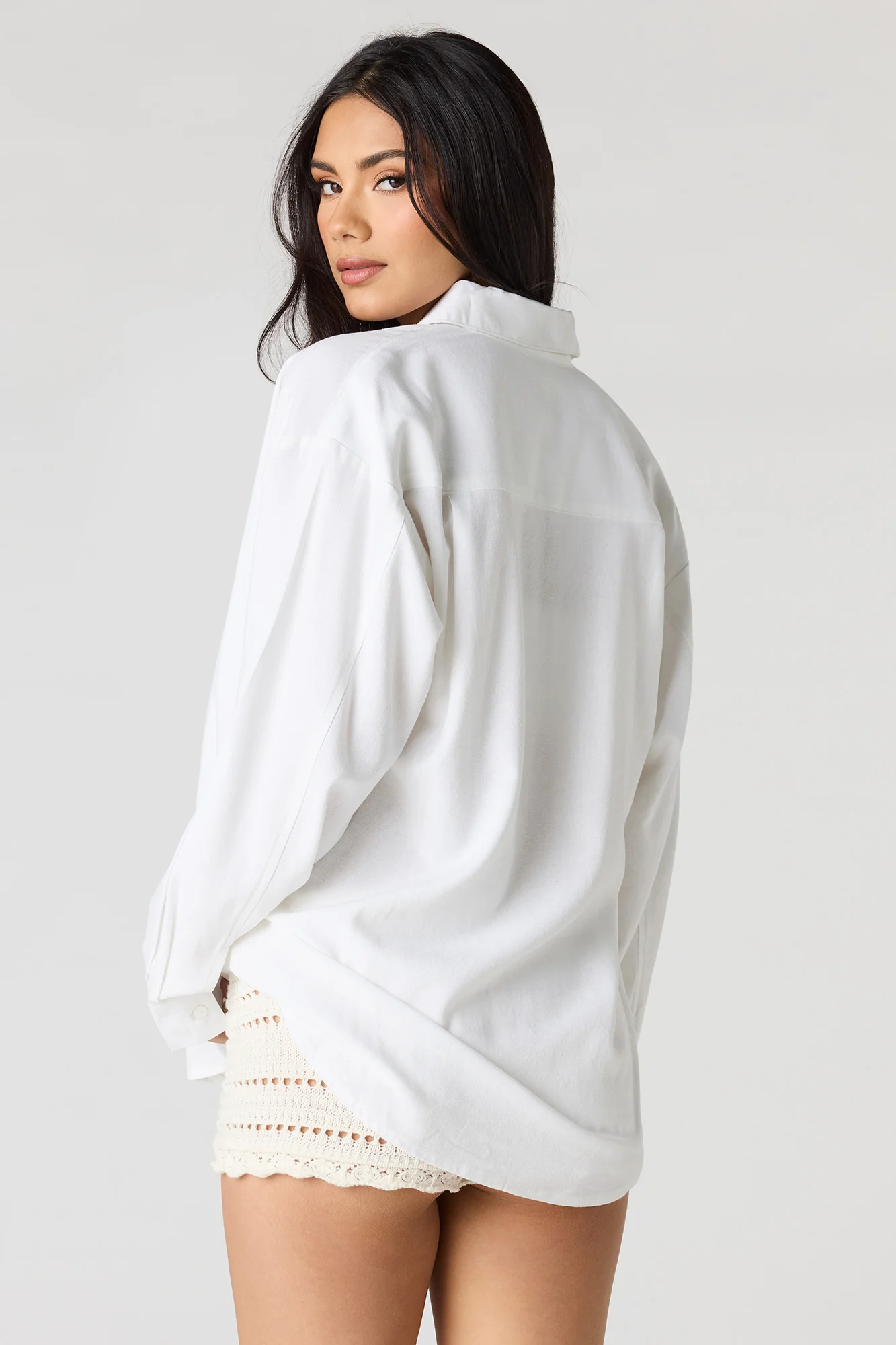 Linen-Blend Long Sleeve Button-Up Top - Image 5