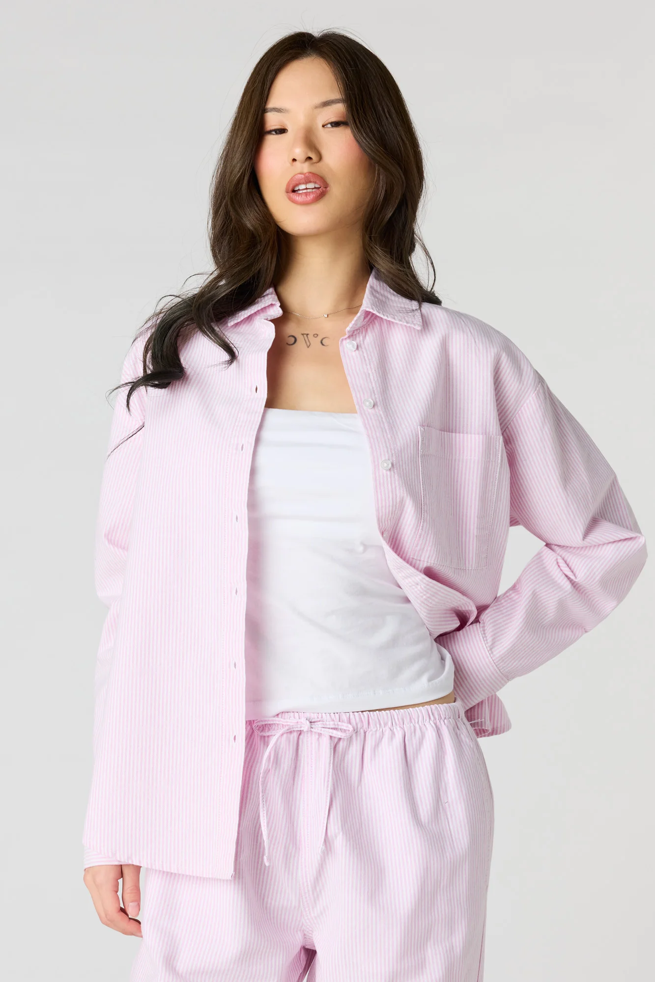 Oversized Pinstriped Button-Up Top - Image 10