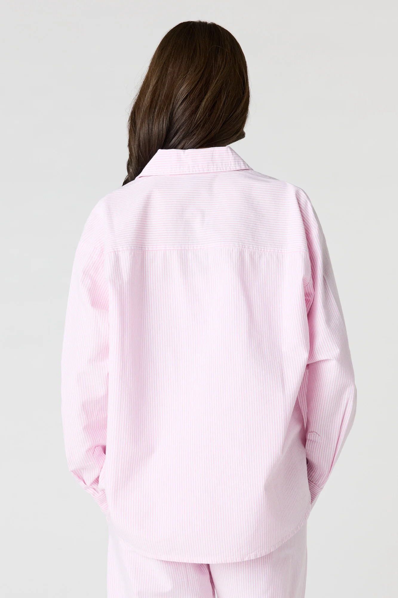 Oversized Pinstriped Button-Up Top - Image 11