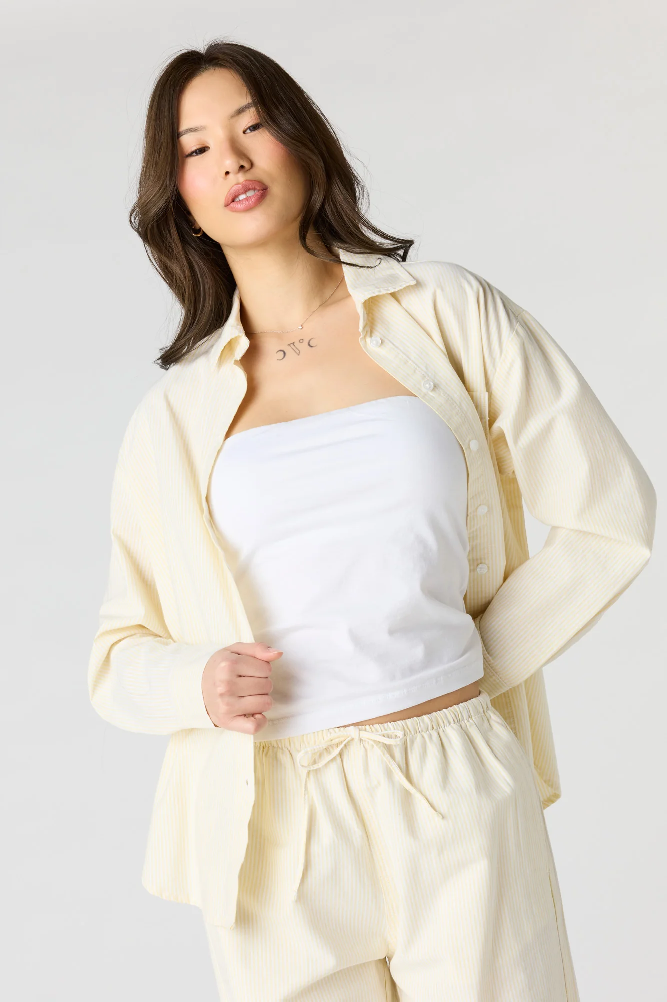 Oversized Pinstriped Button-Up Top - Image 13