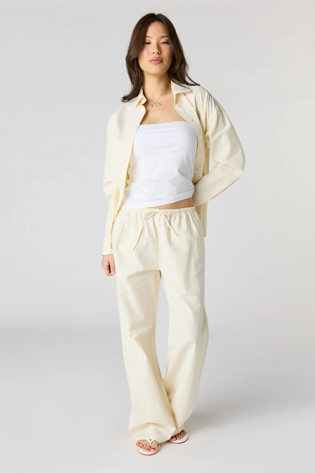 Oversized Pinstriped Button-Up Top - Image 15