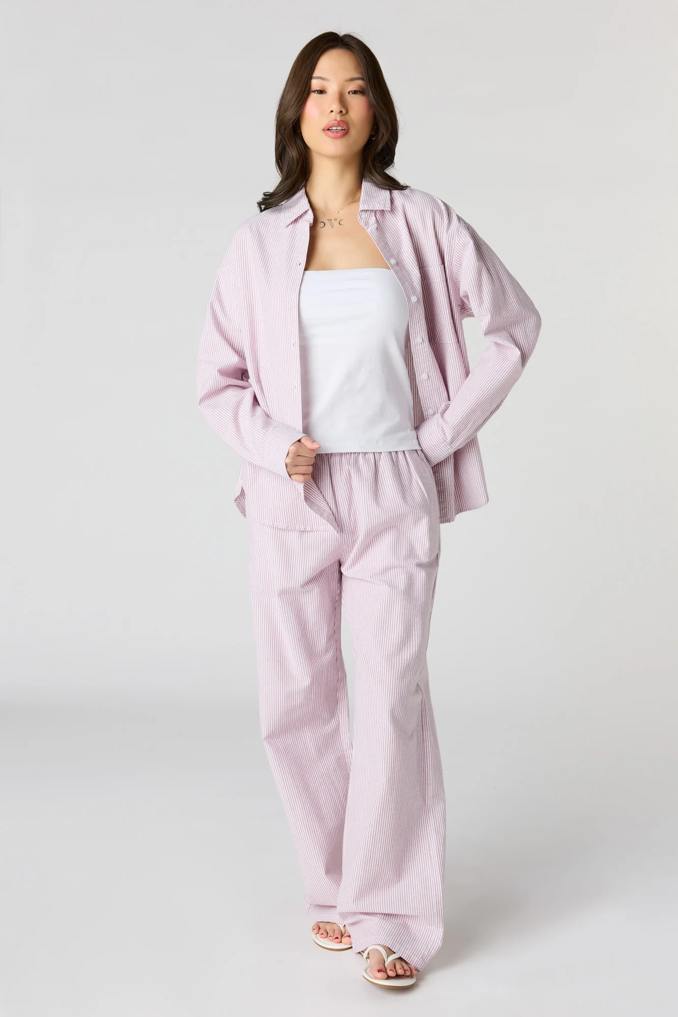Oversized Pinstriped Button-Up Top - Image 3