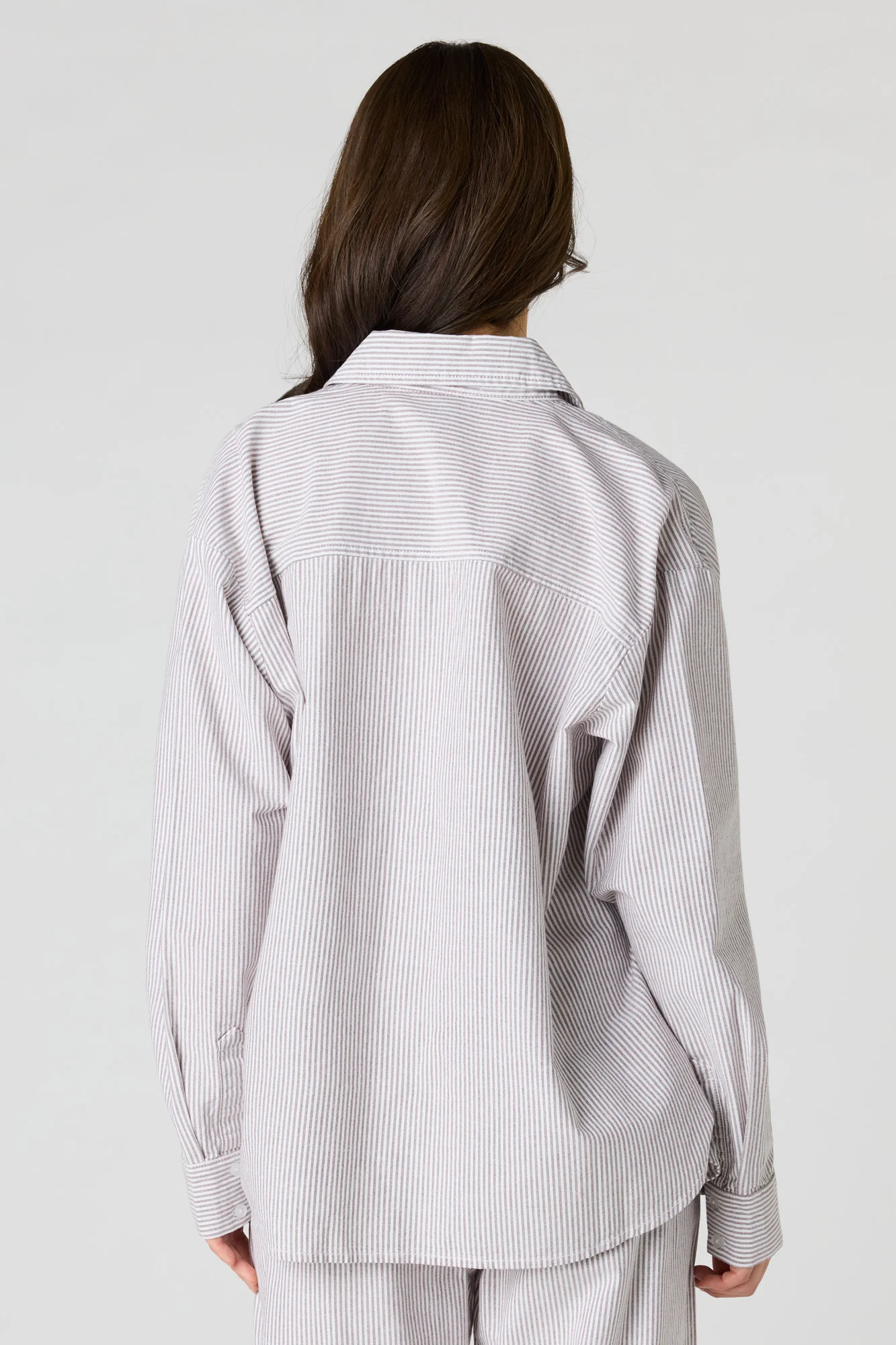 Oversized Pinstriped Button-Up Top - Image 5