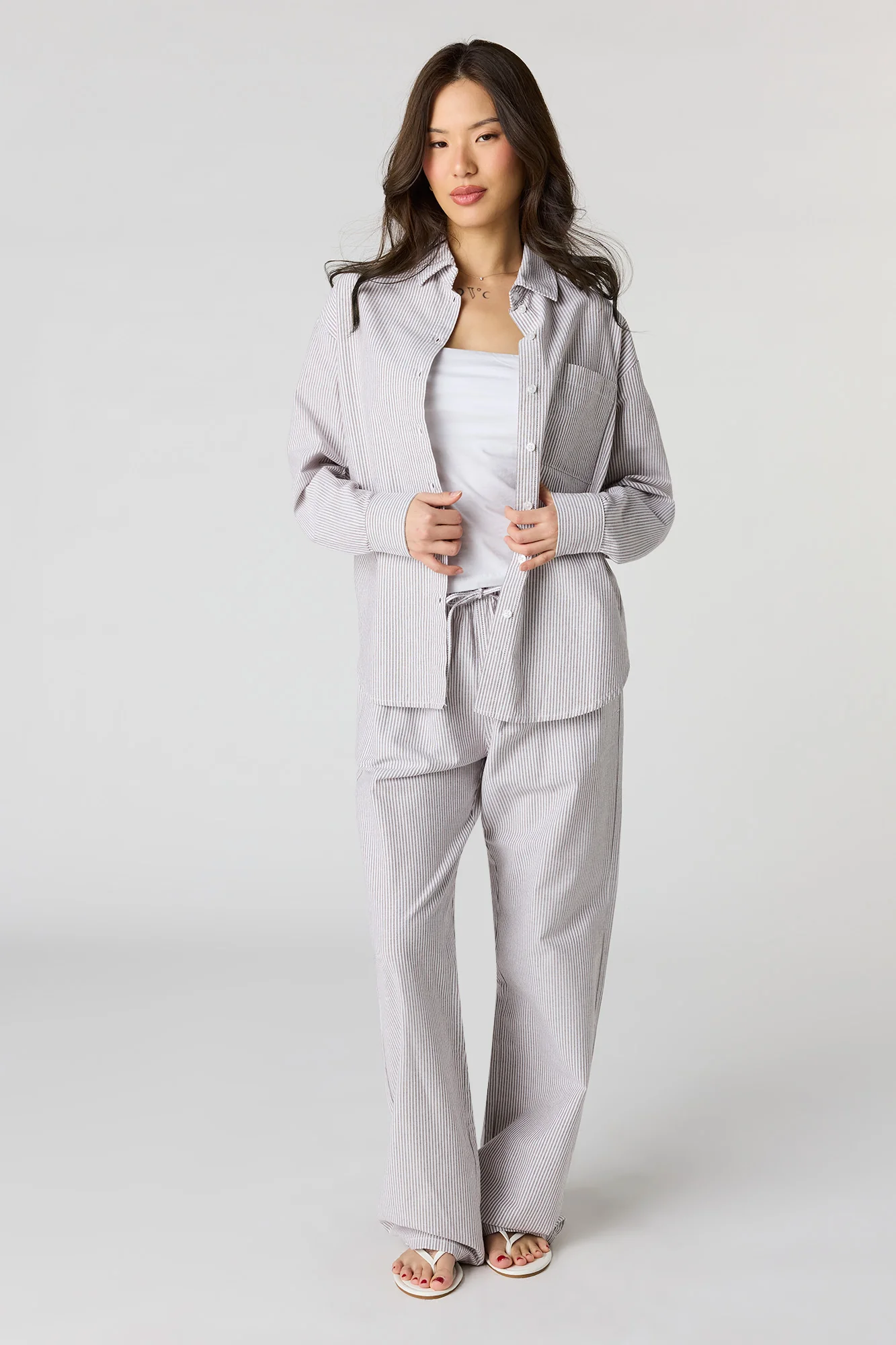 Oversized Pinstriped Button-Up Top - Image 6