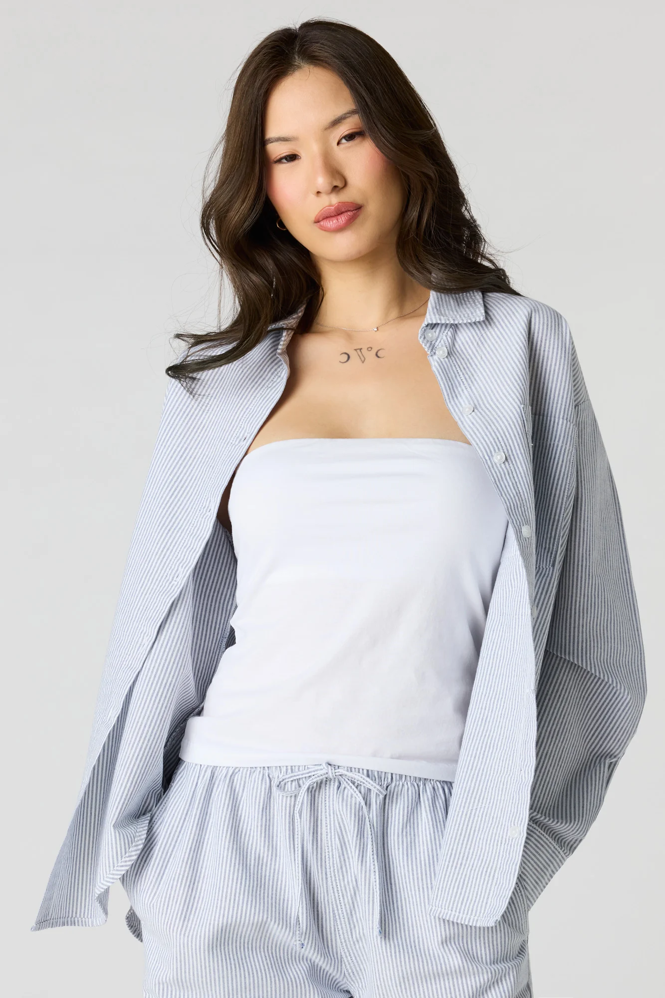 Oversized Pinstriped Button-Up Top - Image 7