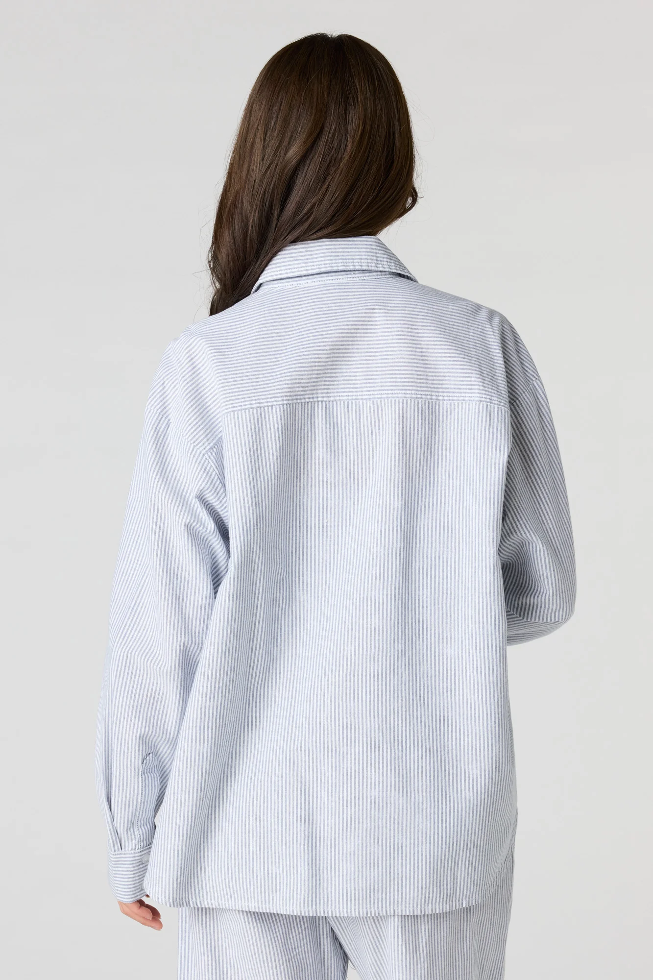 Oversized Pinstriped Button-Up Top - Image 8