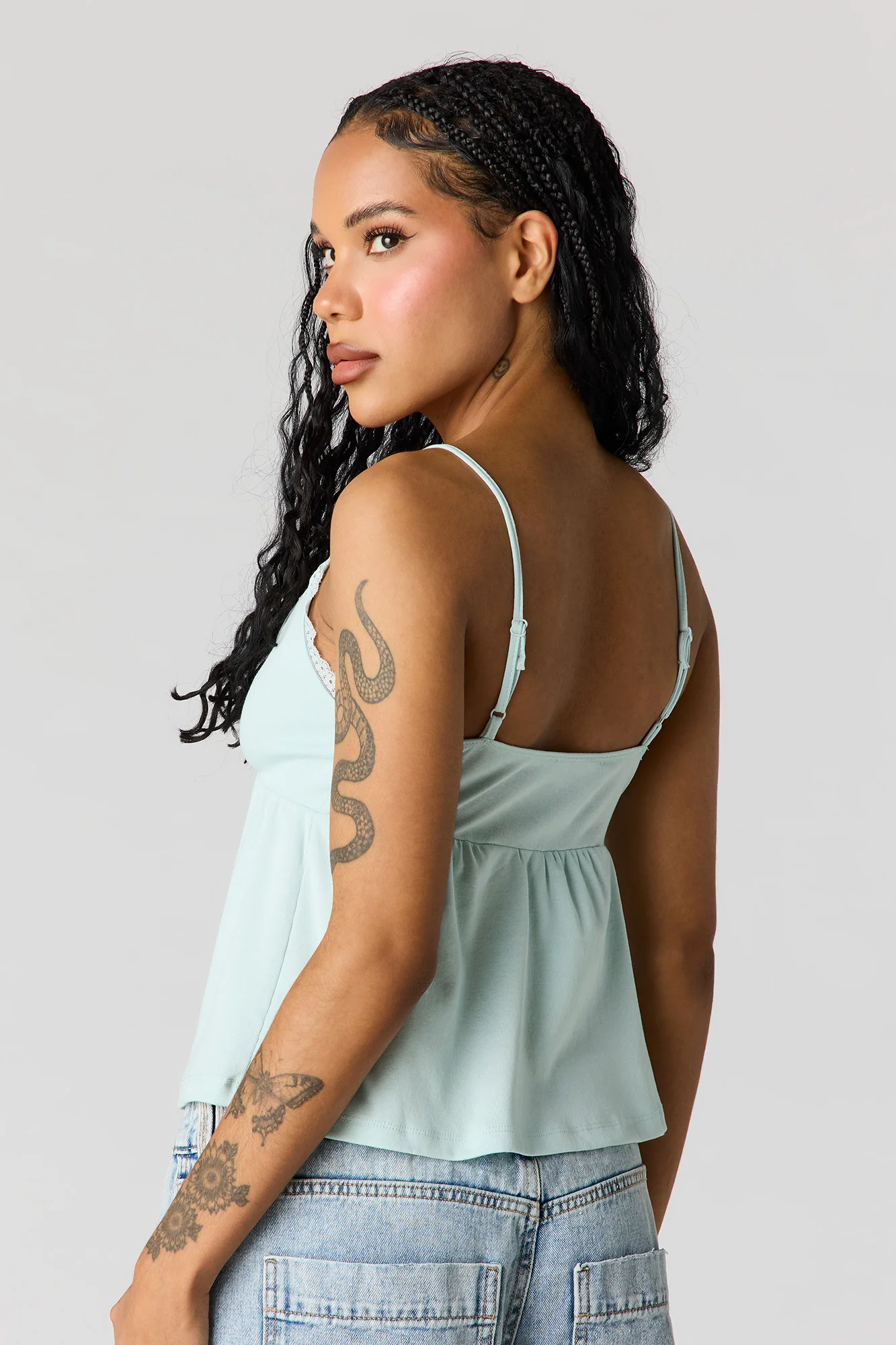 Surplice Lace Trim Babydoll Tank - Image 2