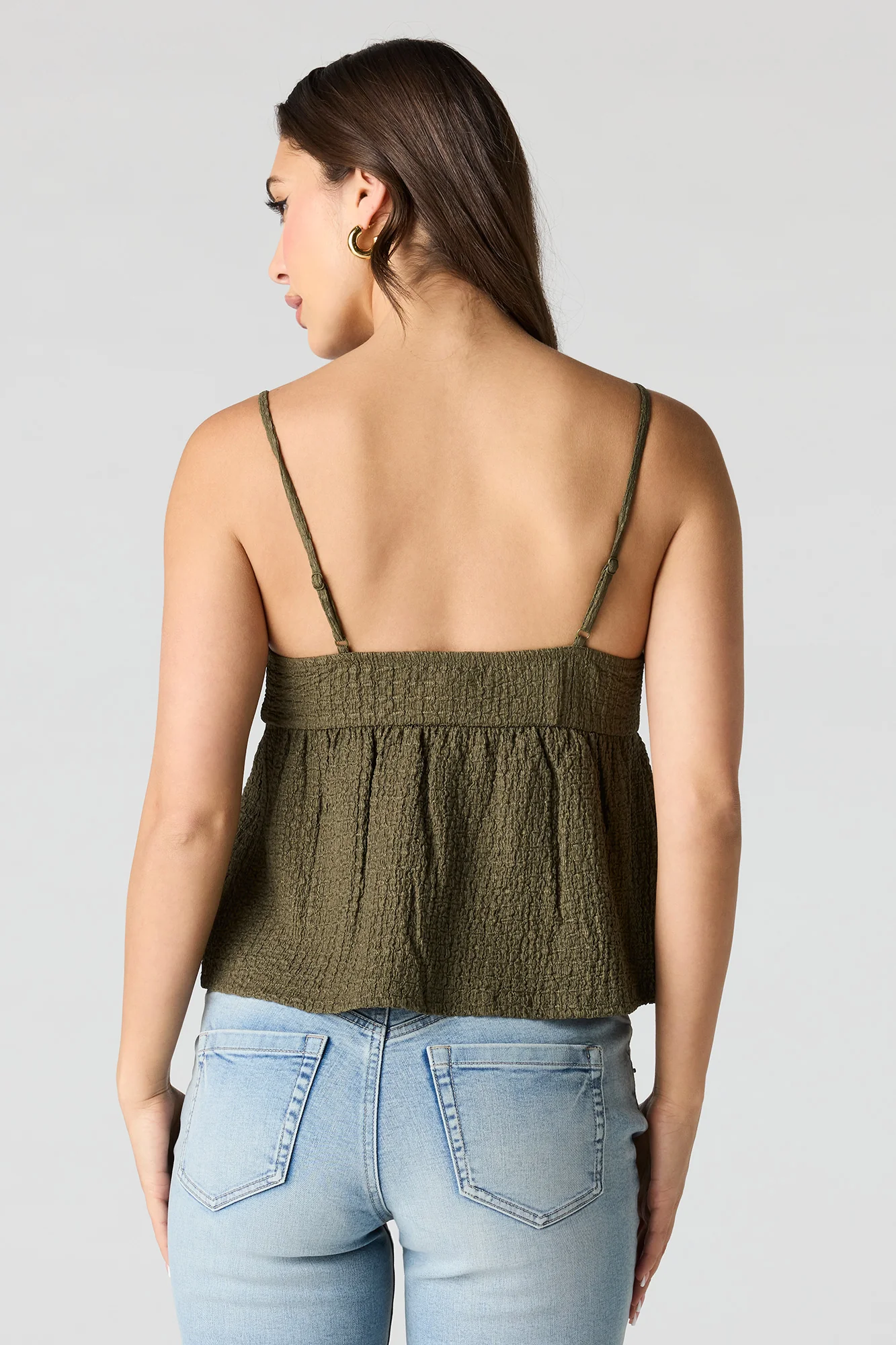 Textured V-Neck Babydoll Tank - Image 2