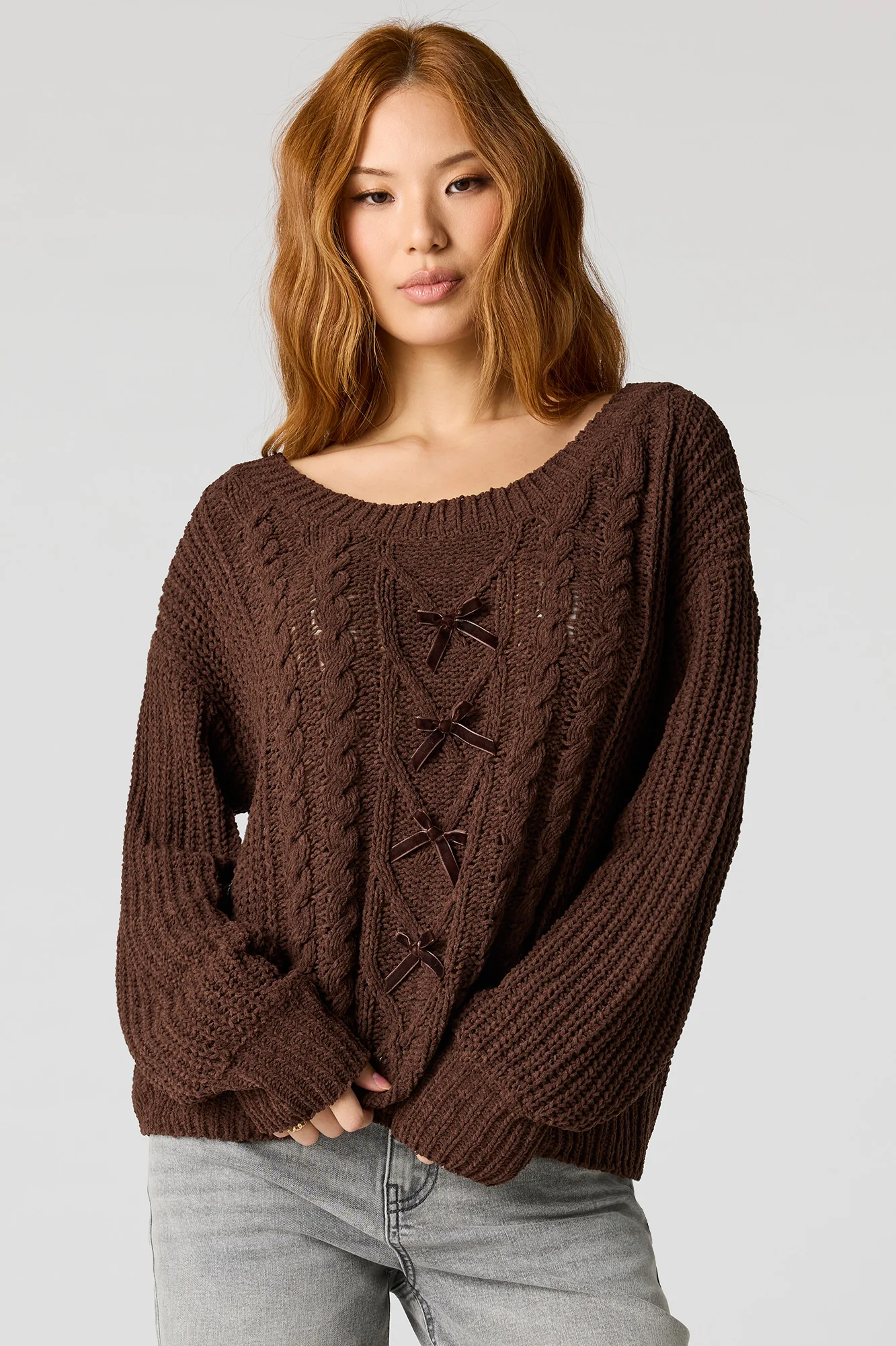 Cable Knit Bow Detail Sweater - Image 5