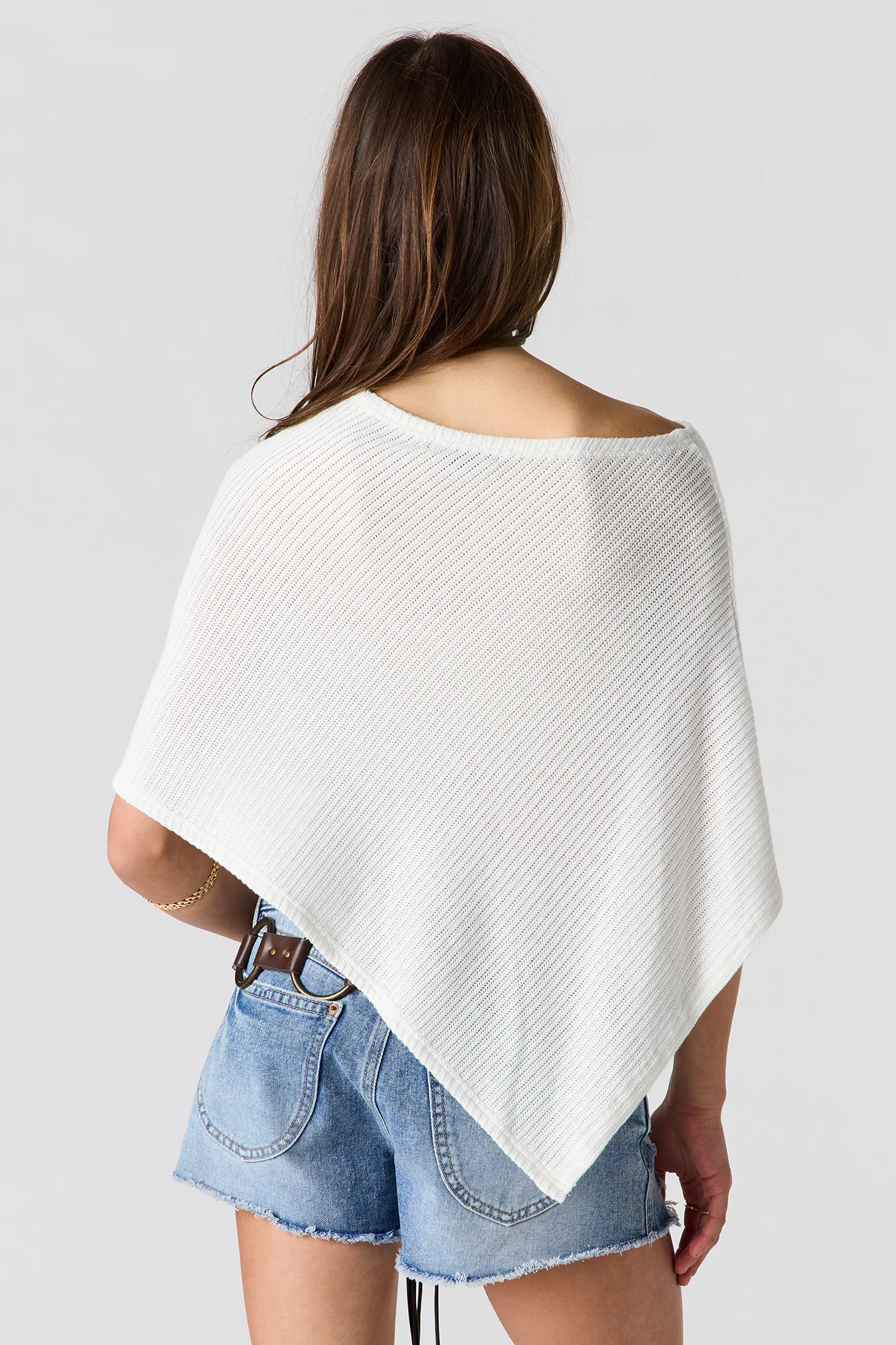 Textured Knit Boat Neck Poncho - Image 2
