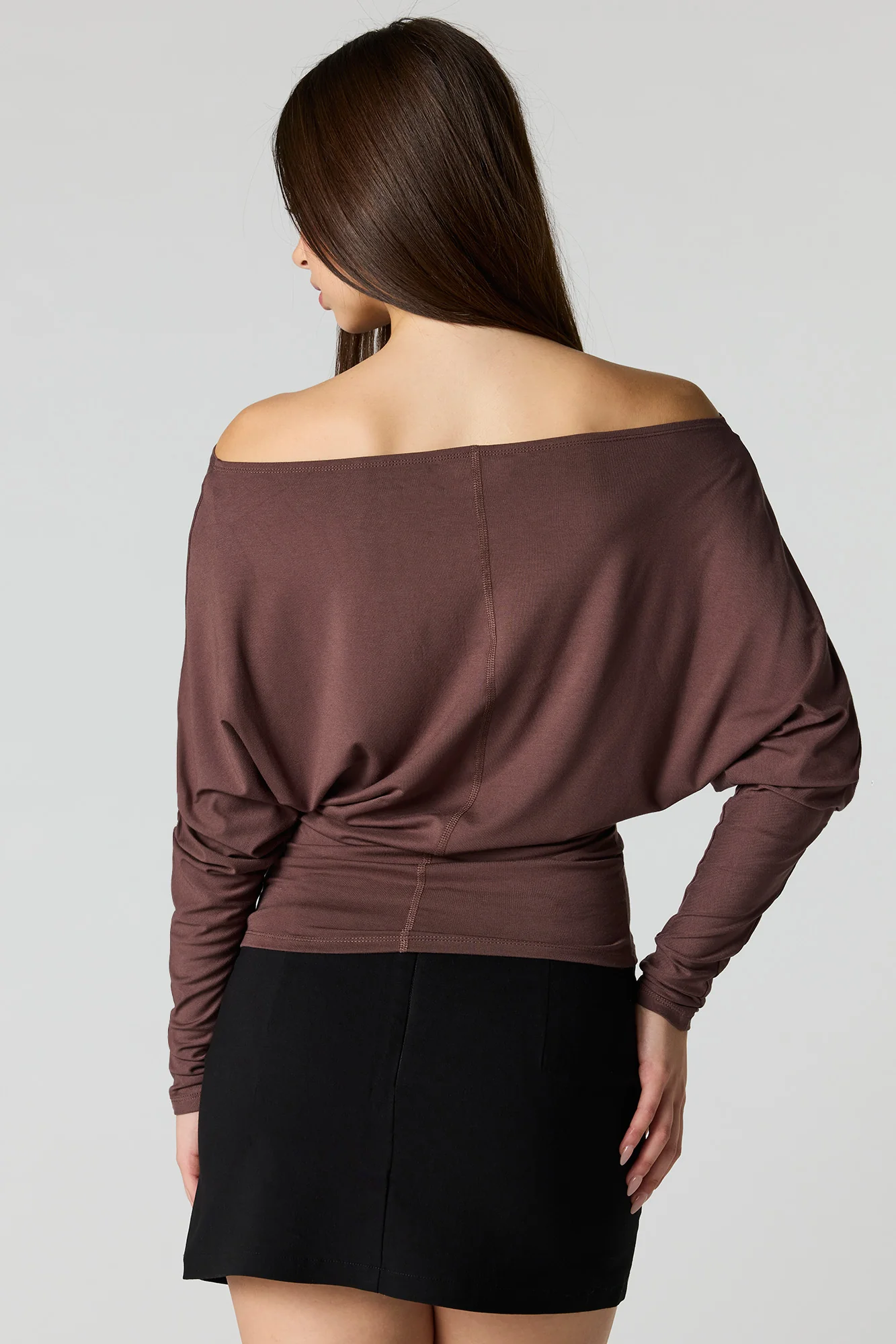 Off Shoulder Ribbed Classic Long Sleeve Top - Image 11
