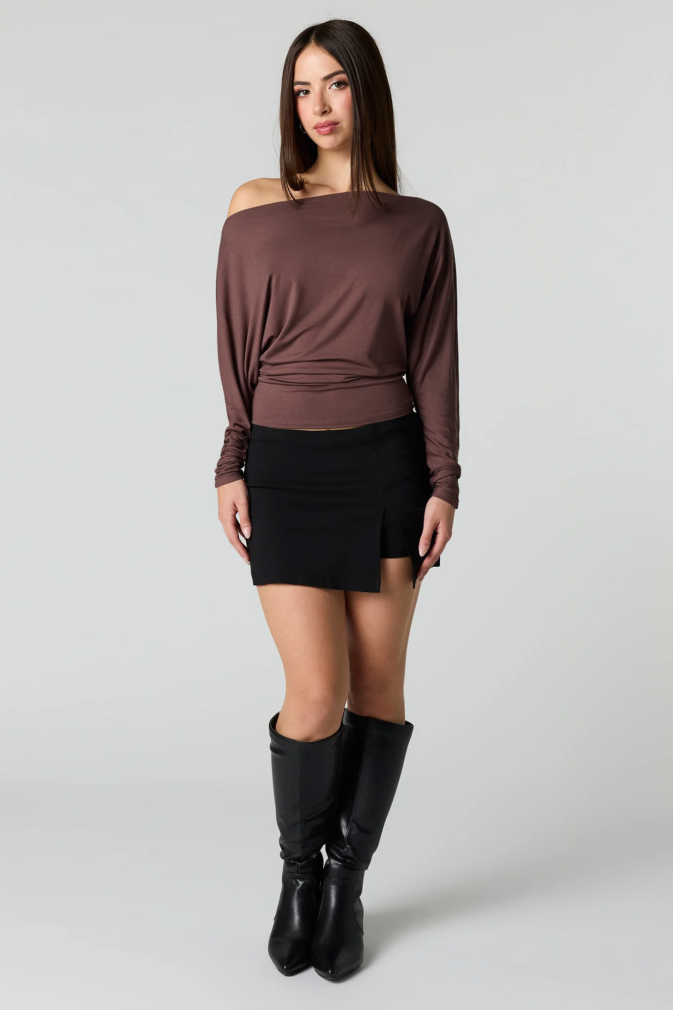 Off Shoulder Ribbed Classic Long Sleeve Top - Image 12