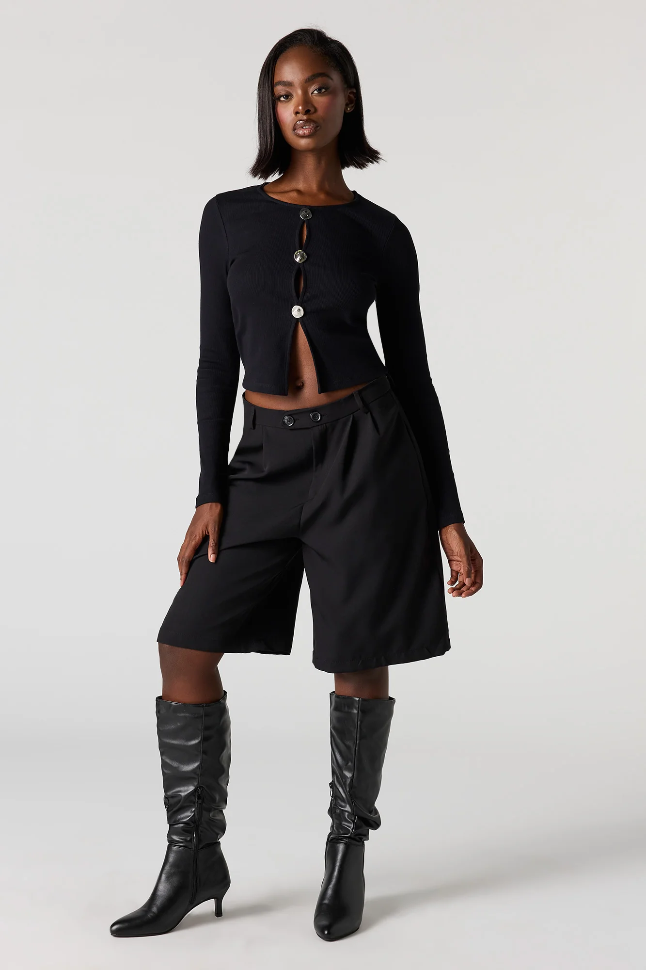 Ribbed Metal Button Long Sleeve Top - Image 7