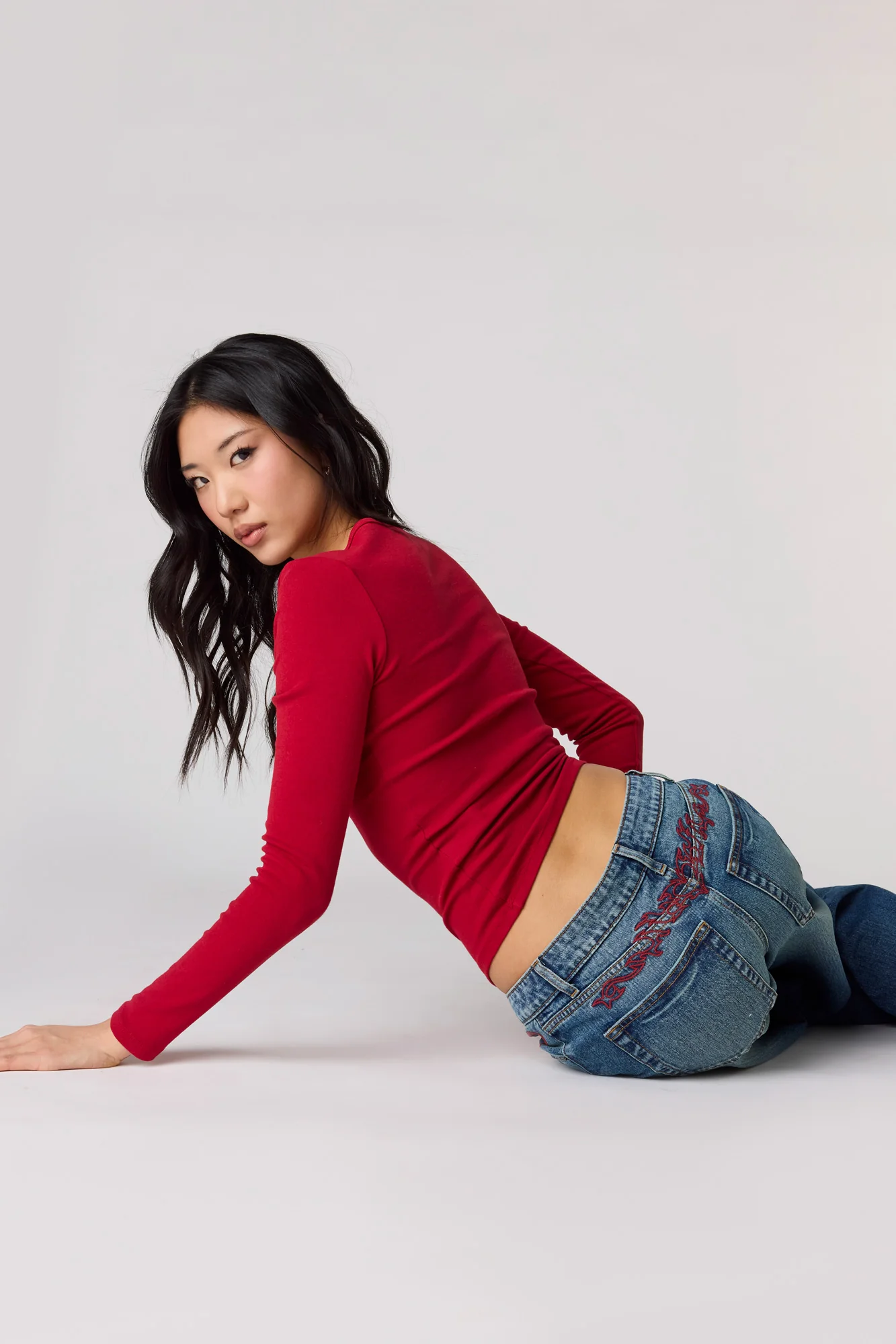 Embroidered Low Rise Super Baggy Jean