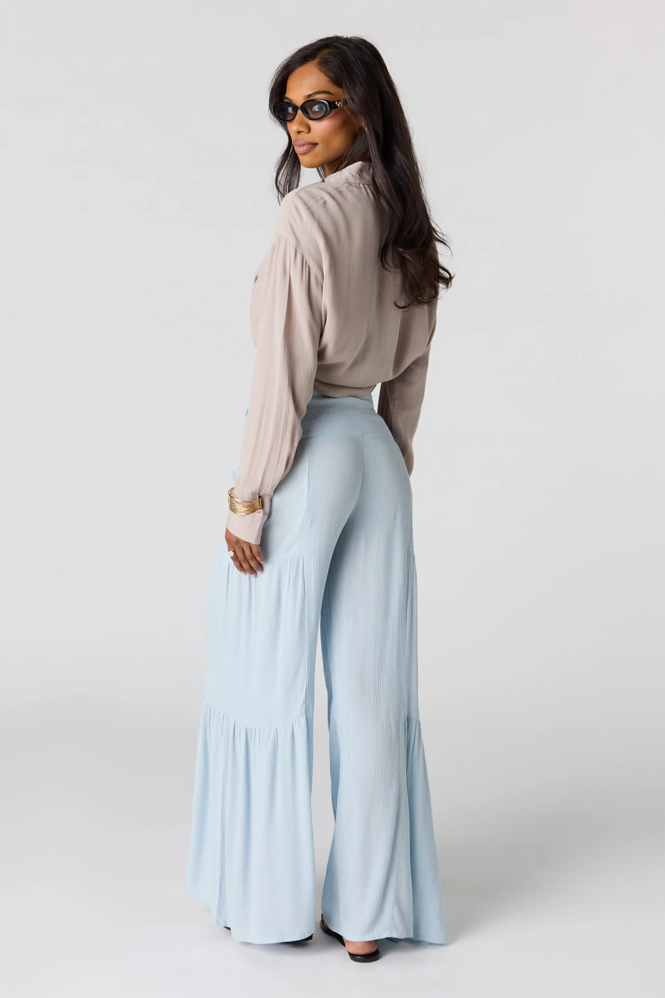 Tie Waist Tiered Palazzo Pant - Image 3