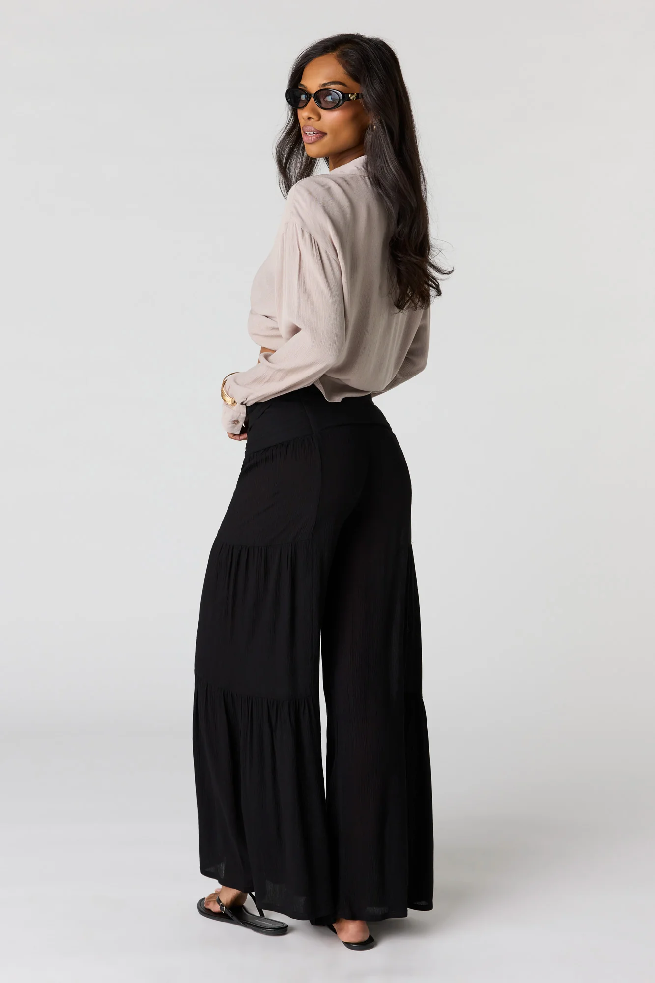 Tie Waist Tiered Palazzo Pant - Image 6
