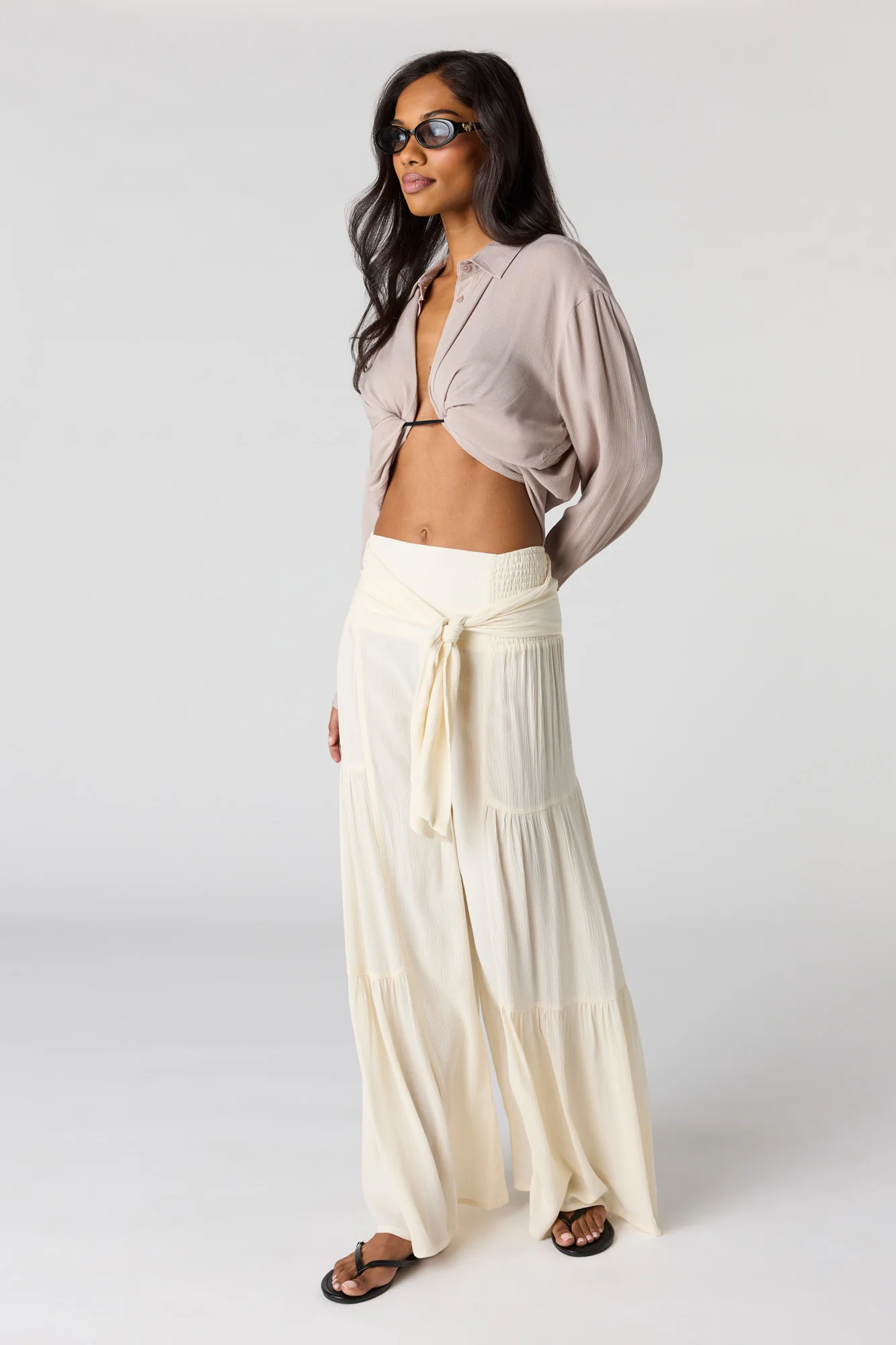 Tie Waist Tiered Palazzo Pant - Image 7