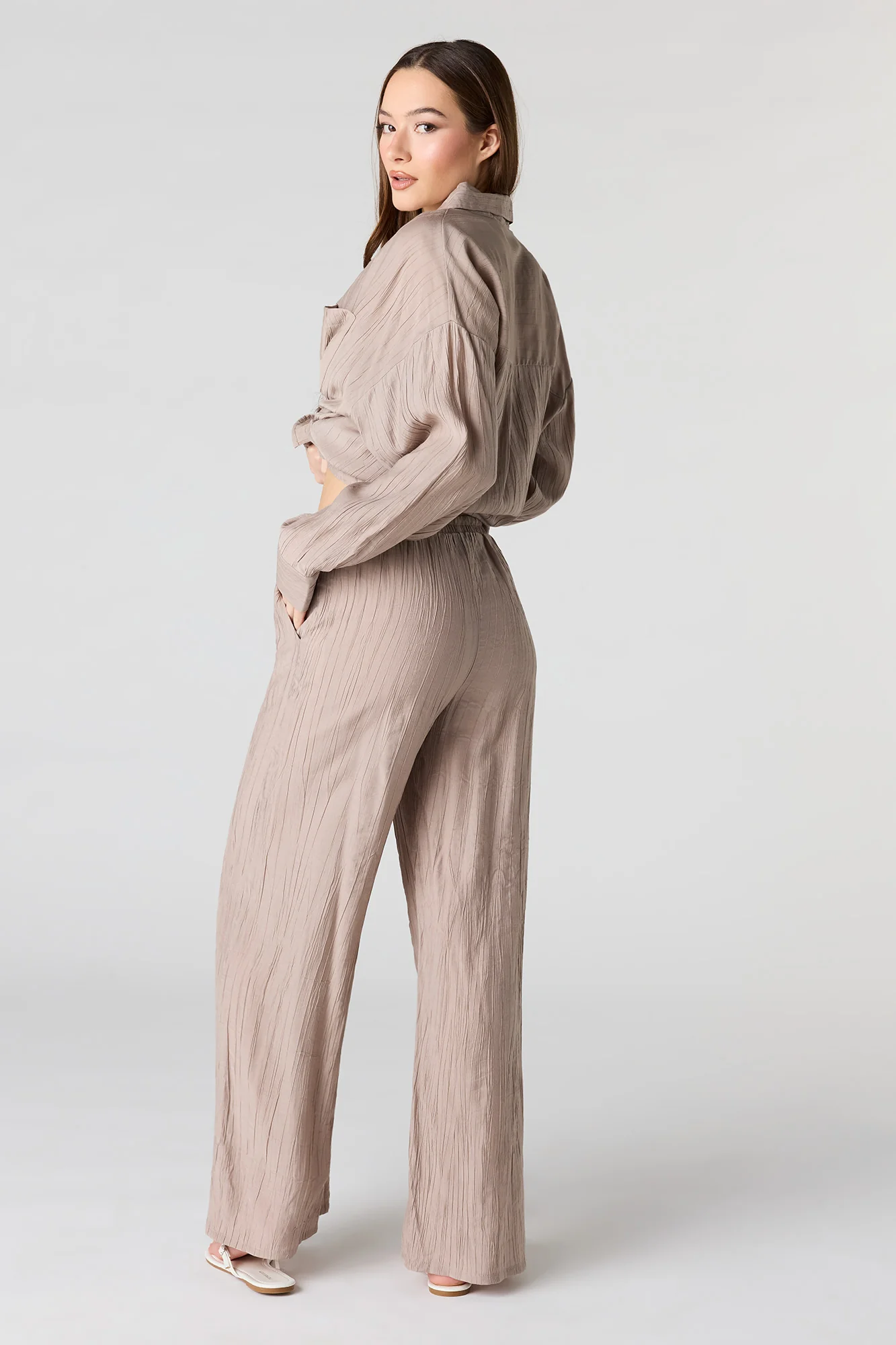 Textured Drawstring Flowy Wide Leg Pant - Image 12