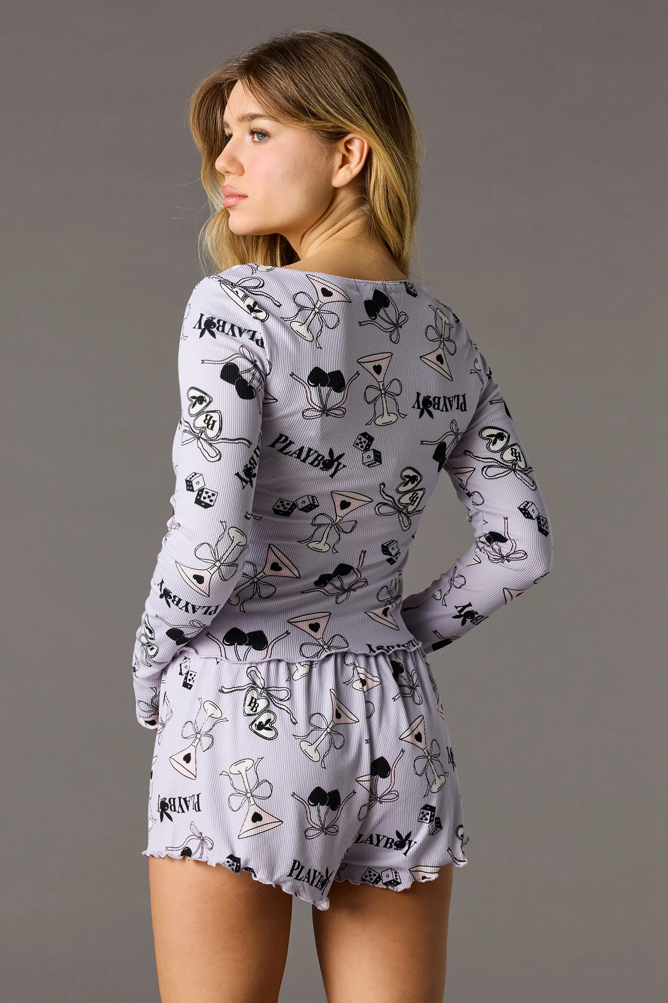 Playboy Ribbed Long Sleeve Top & Short Pajama Set - Image 11