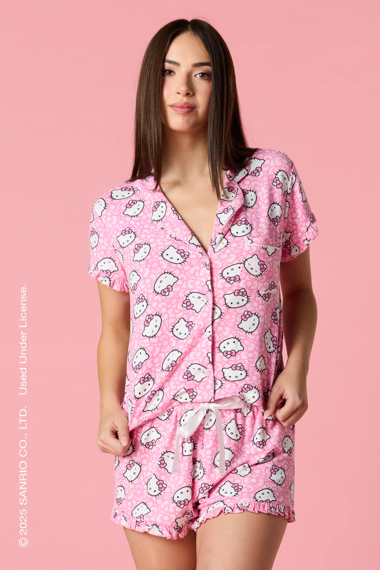 Hello Kitty® Ruffle Button-Up Top & Short Pajama Set - Image 4